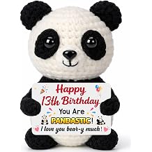 BuiltFit 13 Year Old Birthday - Birthday Gifts for Thirteen Year Old Girl Boy, Cute Crochet Panda Official Teenager 13th Bday Party Favors for Girls Age 13 Boys, Present for Daughter Granddaughter
