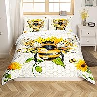 Vista 13 de Juego de ropa de cama de abeja amarilla para niñas y niños, funda de edredón con textura de madera de abeja tamaño Queen, funda de edredón de abeja