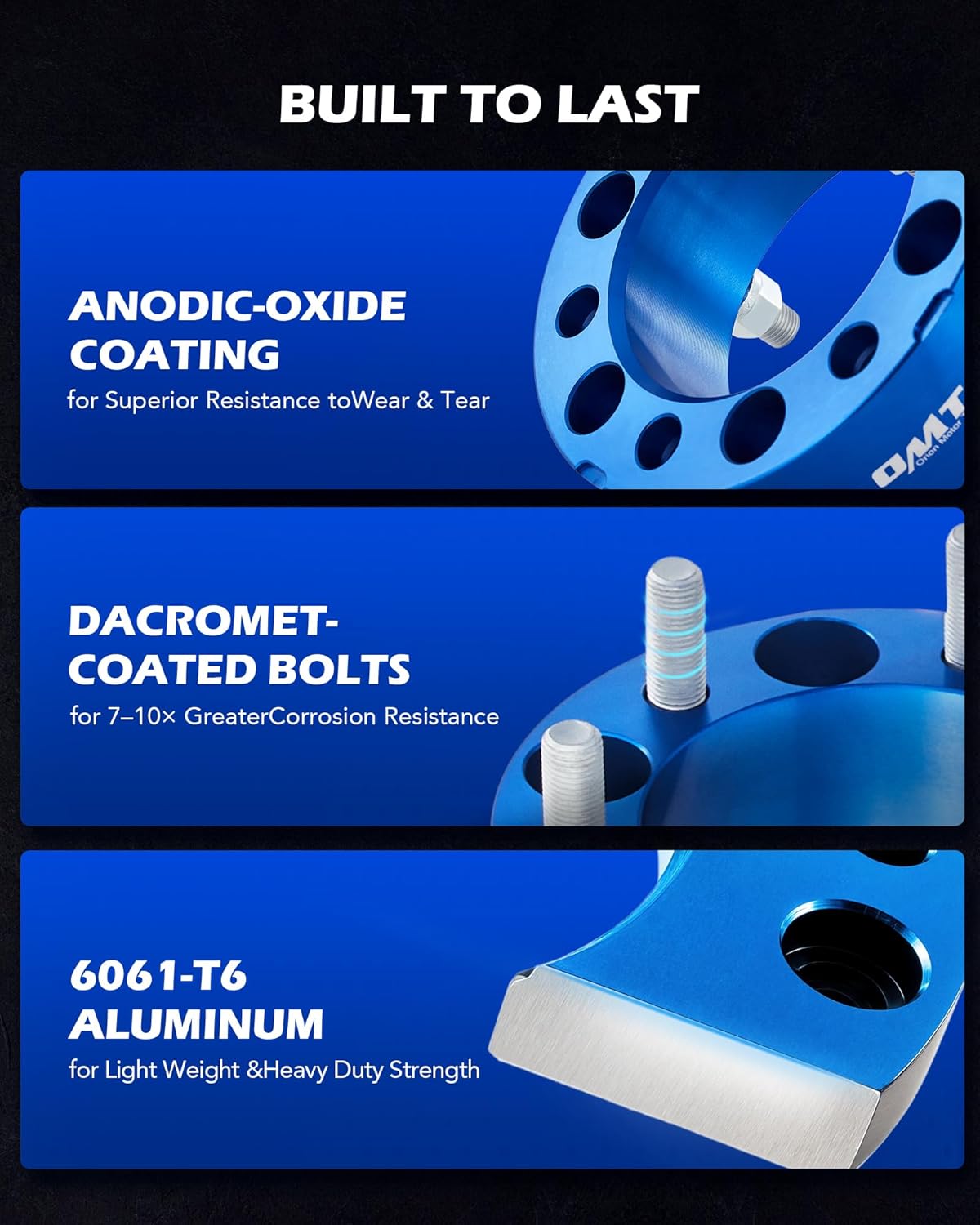 Orion Motor Tech 6x5.5 Wheel Spacers, 2 Inch Blue Wheel Spacer Kit with M14x1.5 Studs Compatible with Chevy Silverado 1500 Chevrolet Tahoe GMC Yukon Suburban, 108mm Bore Blue Wheel Spacers