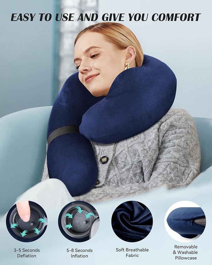 Almohada inflable de viaje con soporte 360° miniatura 2