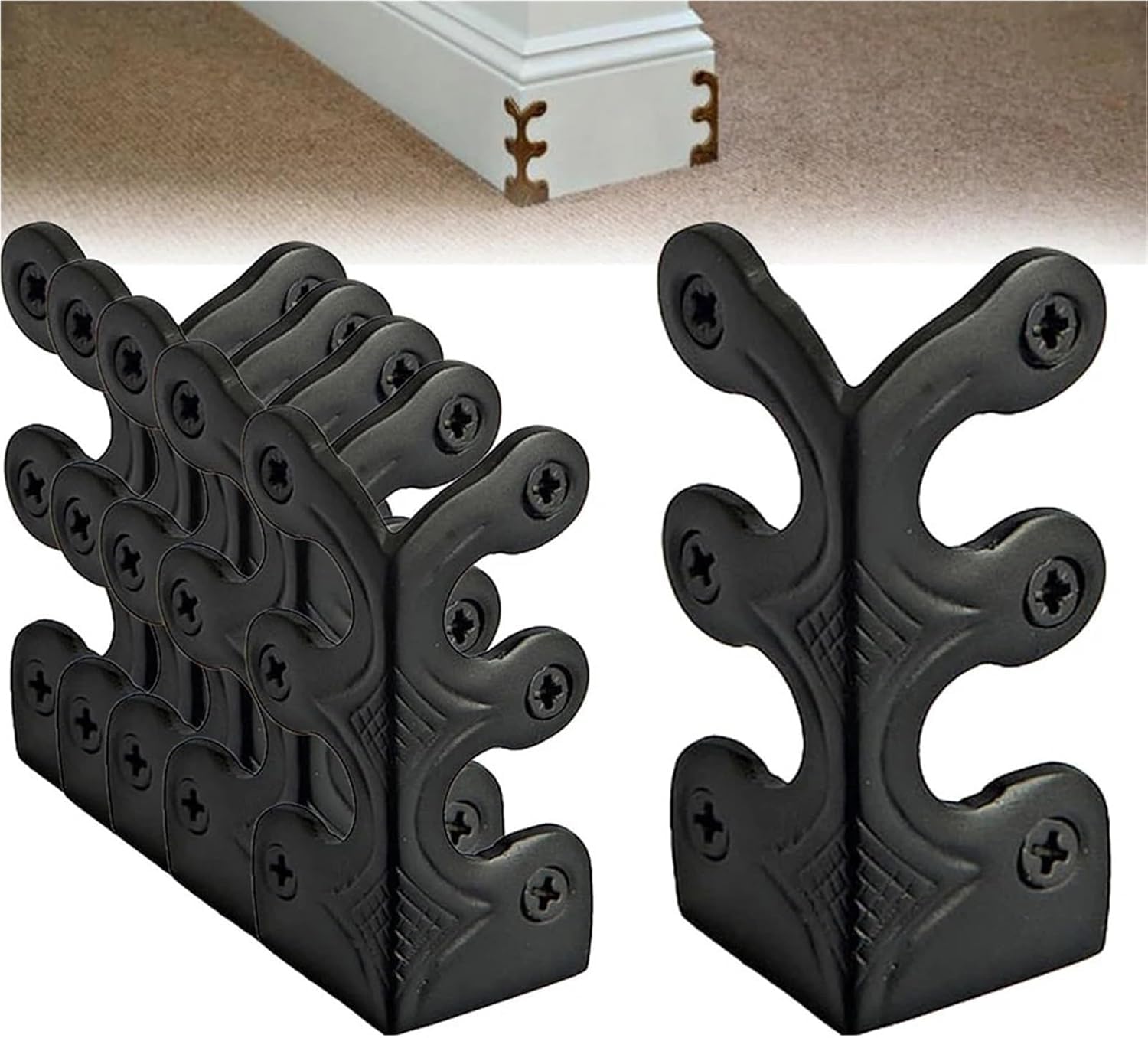 Protectores de esquina para rodapiés de latón retro color negro molduras esquineras 6 ud