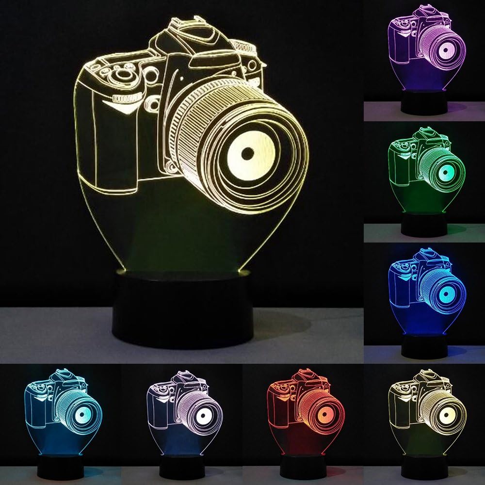 RUMOCOVO® Novelty 3D RGB illusion Night Light Camera LED Lamp USB Table Light Romantic Home Office Decorations Lamp Kids Gifts