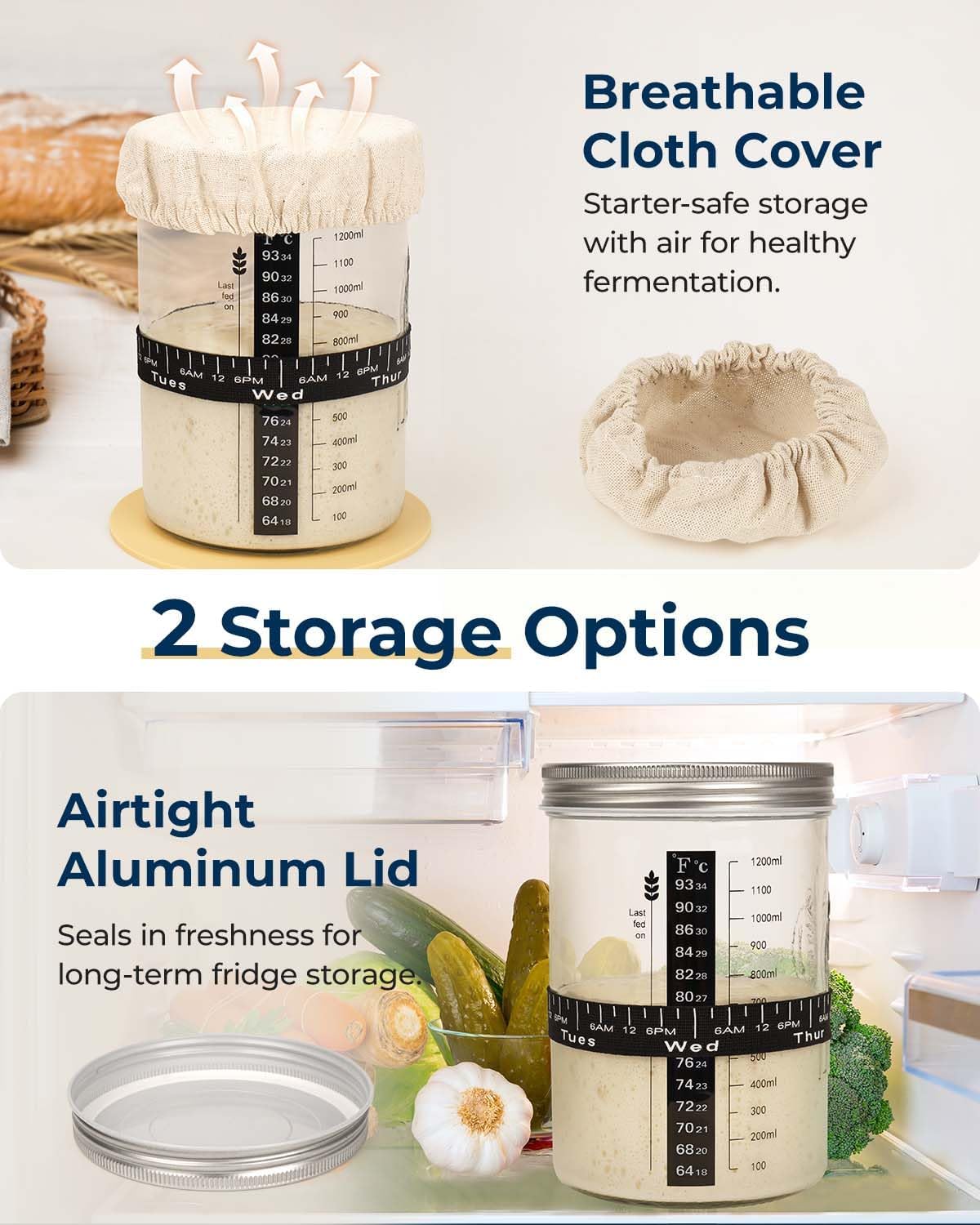 Sourdough Starter Jar Kit - 47 oz Large Wide Mouth Bread Starter Jar with Feeding Tracking Band, Silicone Spatula, Sourdough Bread Baking Supplies - Image 5