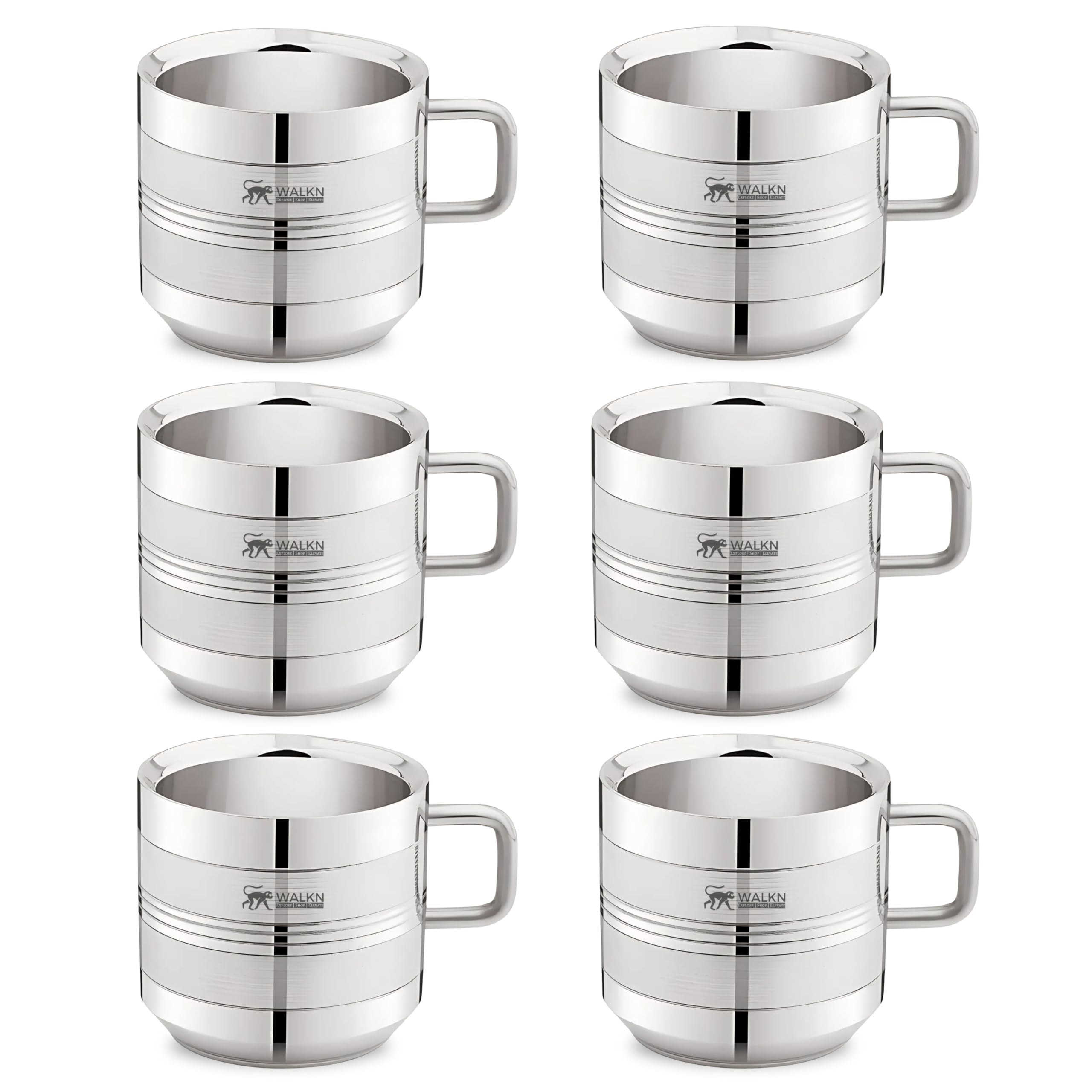 WALKN Floral Tea Cups - Set of 6 Stainless Steel -7