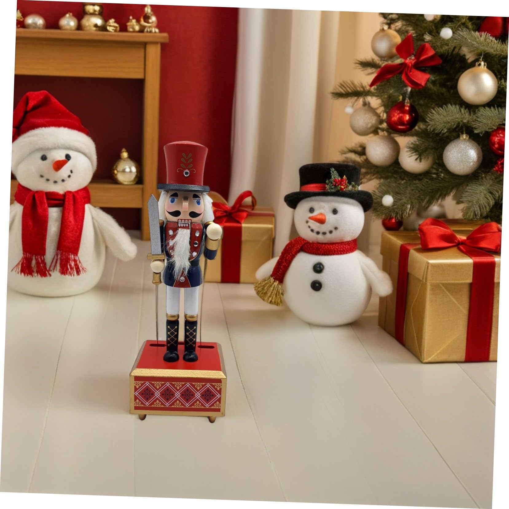 Cabilock Carillon in Legno Forma Di Schiaccianoci Decorazione Natalizia Carica Statuina Musicale Per Feste Di Natale