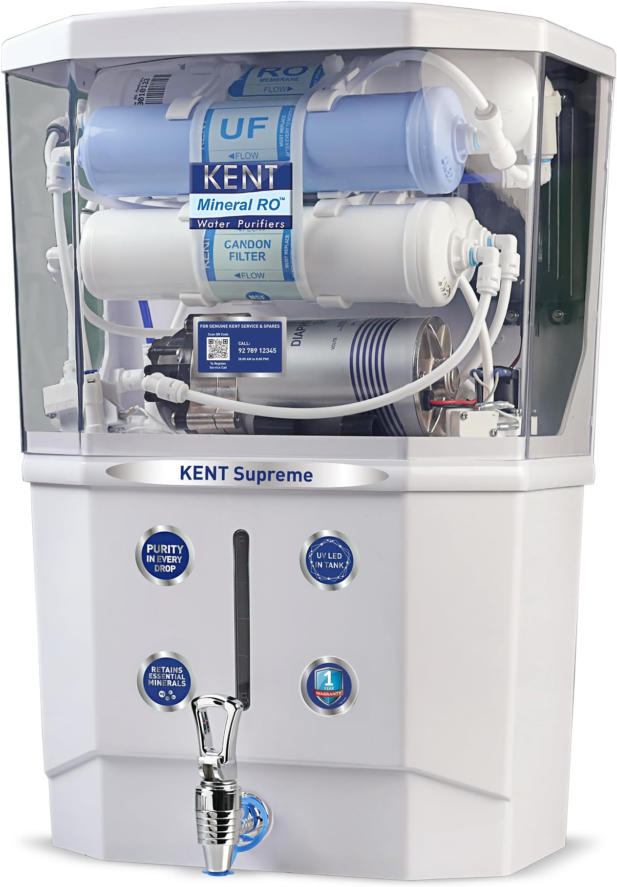 Supreme RO Water Purifier | Advanced RO Tech for Sabse Shudh Paani | RO+UF+TDS Control+UV LED Tank |Auto Flush | 8L | 20 LPH | Ideal for Borewell/Tanker/Municipal Water | Largest Service Network