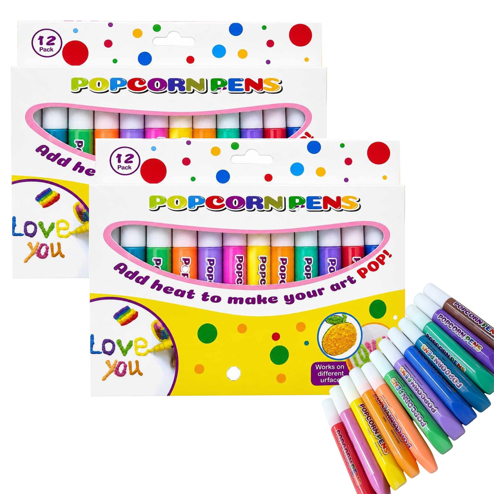 Somedy 12PCS 3D Popcorn Pens for Kids, Puffy Drawing Pens, 2 Set