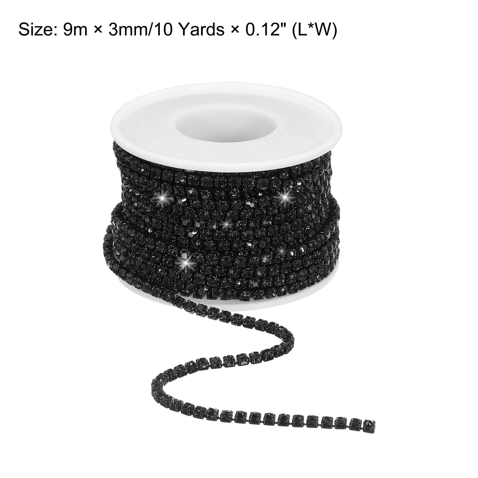 QUARKZMAN 10 Iarde 3mm Cristallo Strass Diamante Catena Chiusura Coppa Rifinito Catena per Cucire Artigianato Gioielli Fai da Te Decorazioni Matrimoni Gemme Nero Base Nero