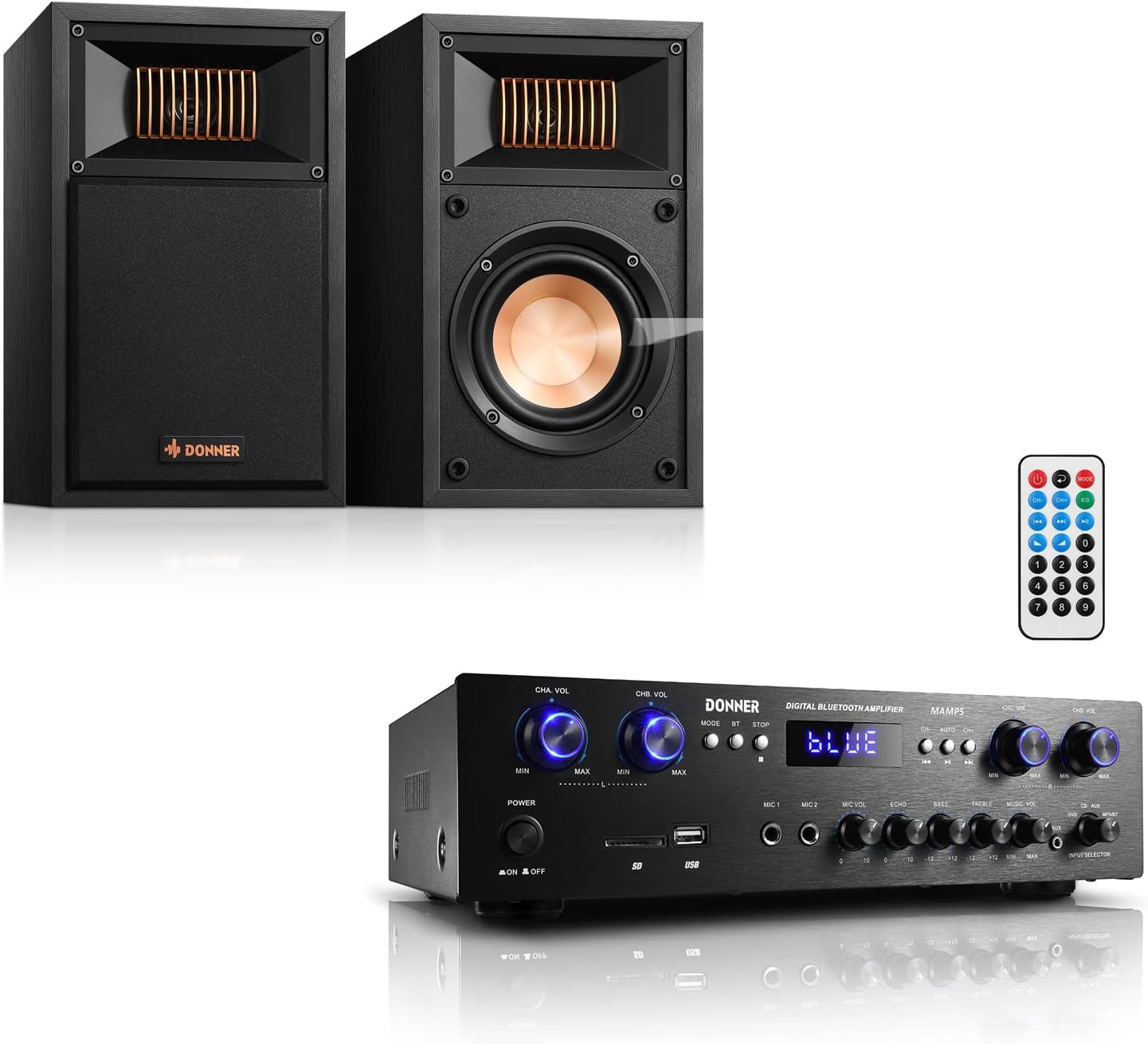 Donner HiFi Vocal Passive Bookshelf Speakers with Bluetooth