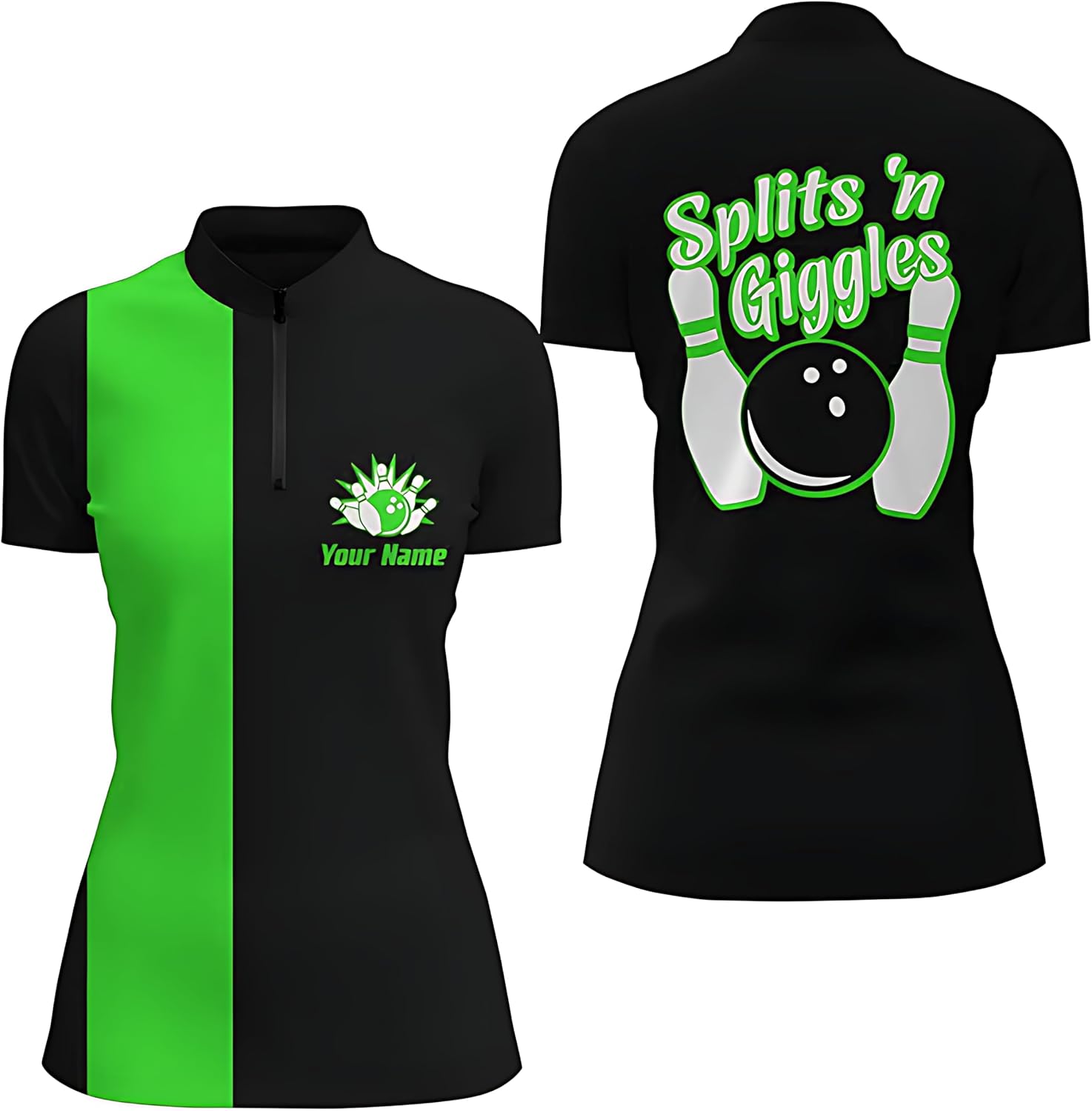 Splits'n Giggles Women's Bowling Polo Shirt - Personalized Black Purple Retro Bowling Jersey Q6074