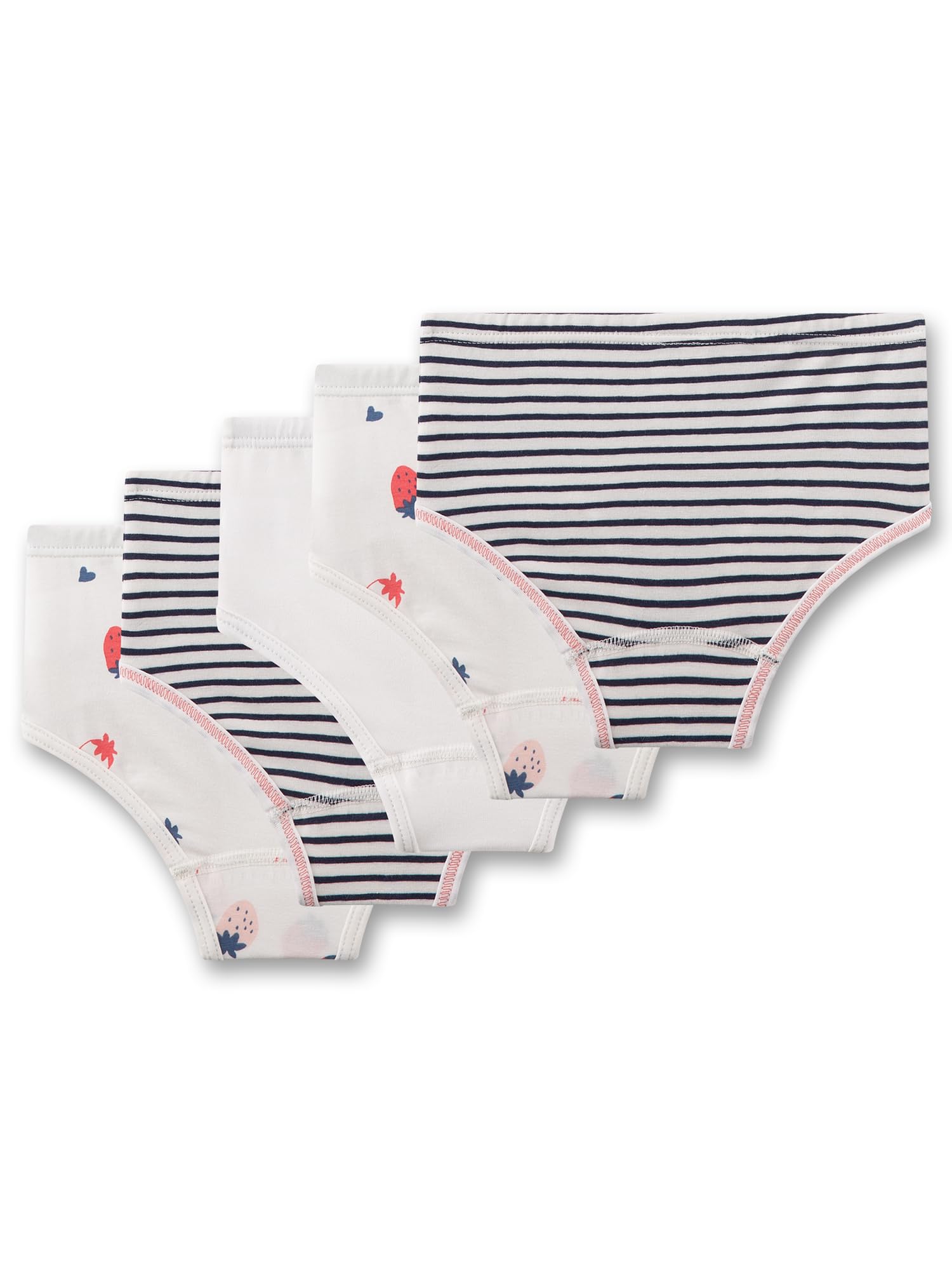Sanetta Mädchen-Hüftslip (5er-Pack) Off-White Erdbeer & Ringel | Hochwertige und nachhaltige Unterhose für Mädchen aus Baumwolle.