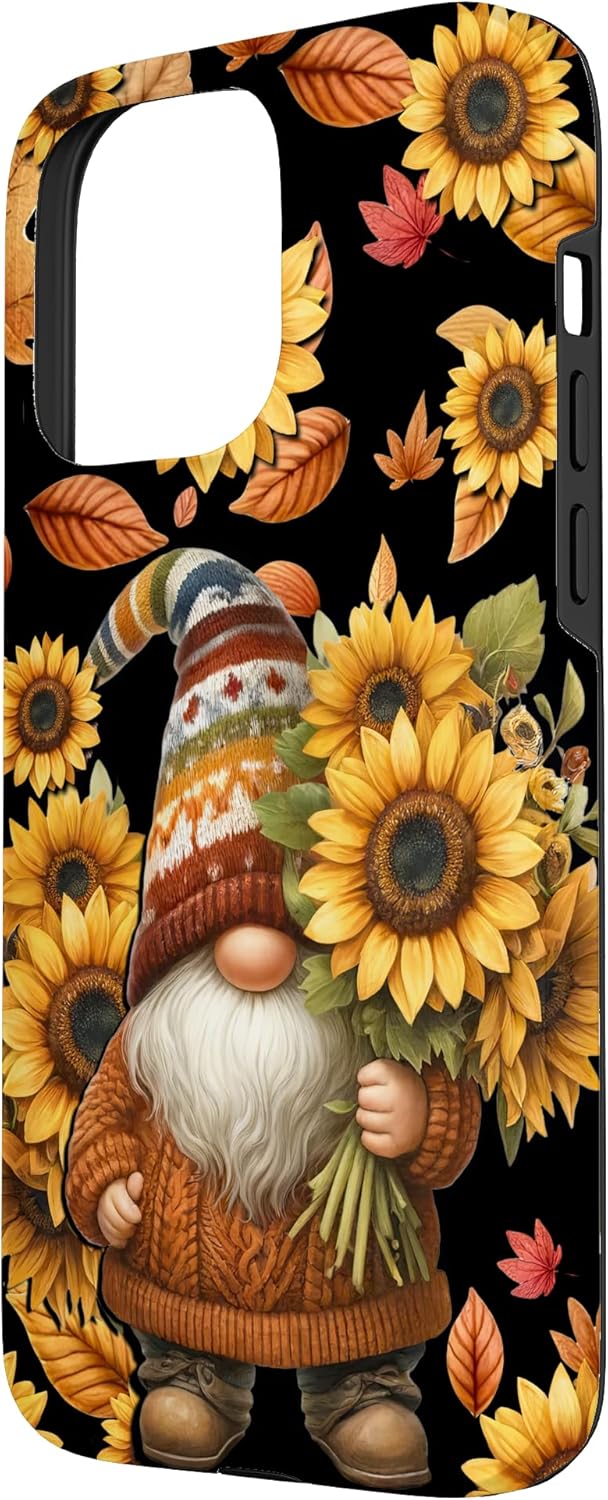 Aesthetic Fall Sunflower Pattern With Autumn Gnome Floral Case for iPhone 15 Pro Max