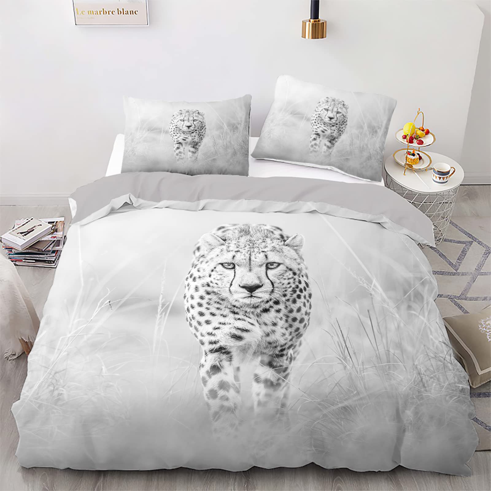 Housse de couette 160x200 douce pour la peau parure de lit tigre blanc zippée