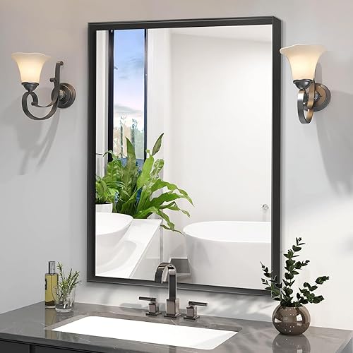 Miniatura 6 de 40x30inch Glossy Black Bathroom Mirrors for Wall Rectangle Vanity Mirror Corner Hangs Farmhouse Mirror Modern Metal Framed Rectangular Mirror,