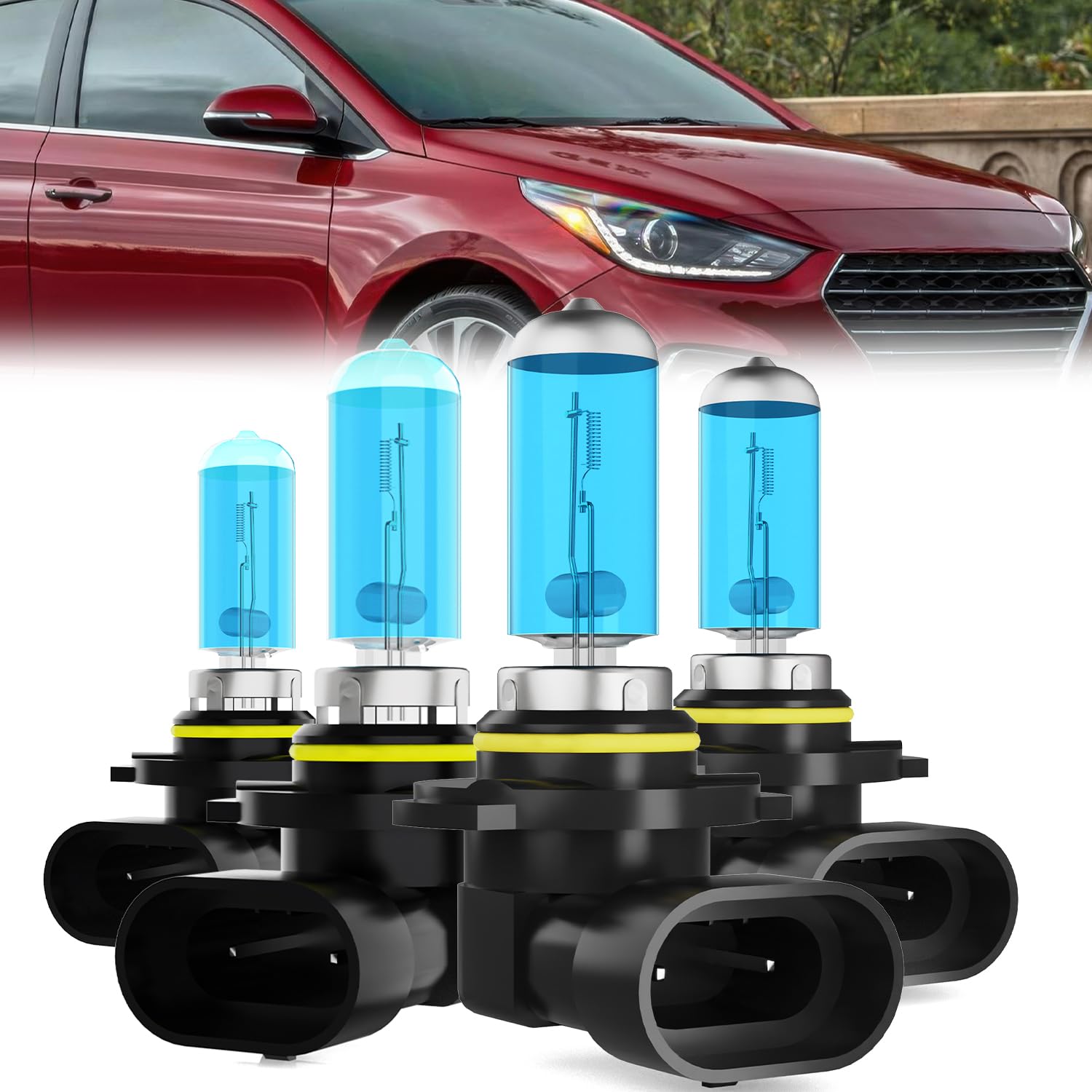Headlight Bulbs Fit For Hyundai Accent 2018-2022, 9005 High Beam + 9006 Low Beam Halogen Bulb, 6000K White Light, Plug and Play, Pack of 4