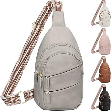 Tenot Crossbody Bags for Women Small Sling Bag Waterproof Cross Body Chest Bag Fanny Pack Travel Purse for Camping Hiking Travel Gray