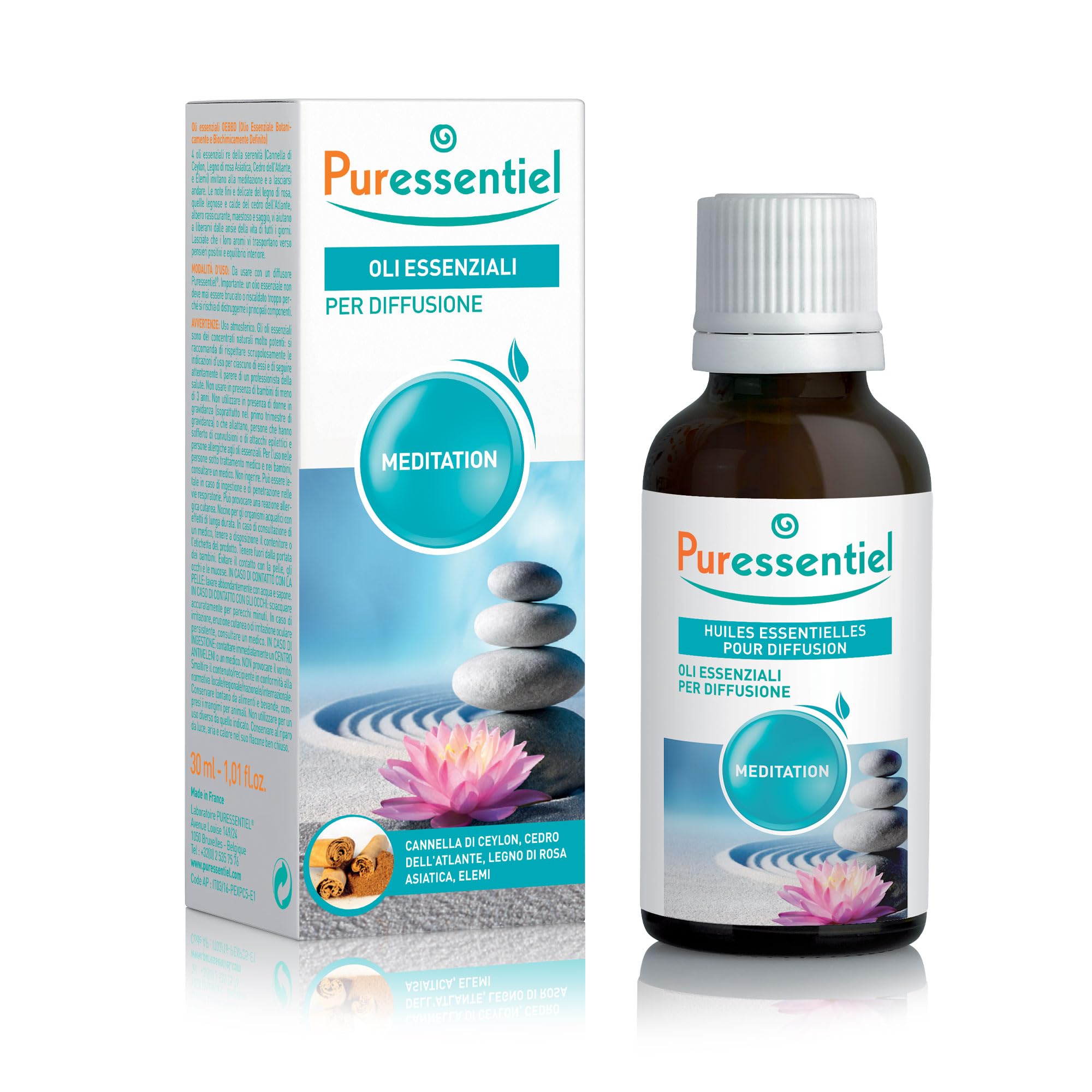 Puressentiel - Meditation - Miscela di Oli Essenziali Per Diffusione - con 4 Oli Essenziali - 100% Puri e Naturali - Per Liberarsi Dalle Ansie Quotidiane - Vegan e Cruelty Free - 30 ml