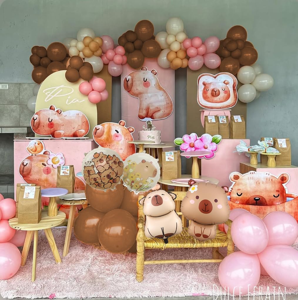 PageebO Capybara Birthday Decorations, 146Pcs Pastel Pink and Orange Balloons with Cute Animal Balloons for Capybara Party Favors Gifts Gender Reveal Baby Shower Supplies Girl Birthday Decorations - Image 7