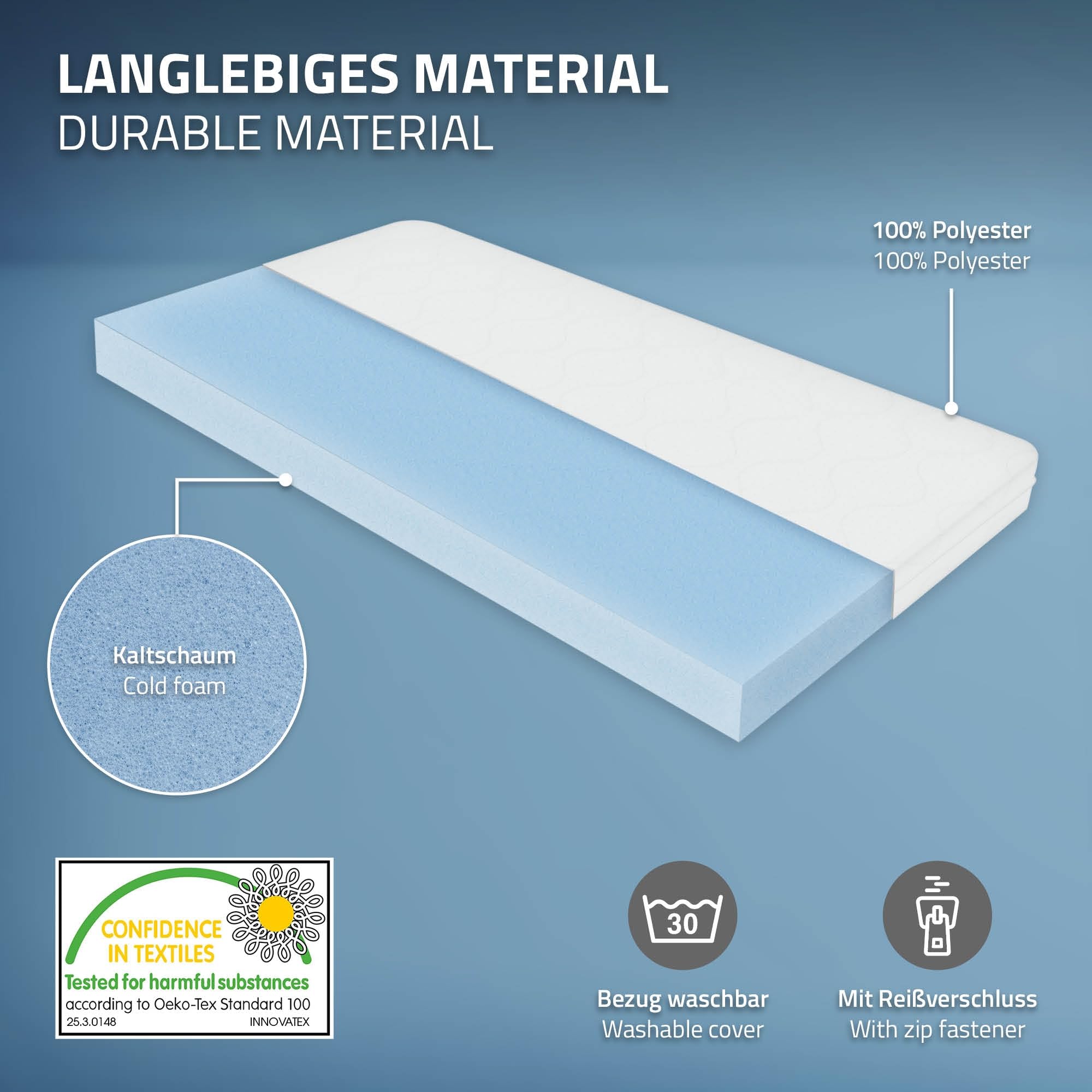 ML-Design Matelas Enfant Orthopédique 120x200 cm 7 Zones Mousse Froid Certifié Oeko Tex Housse Amovible Lavable Hypoallergénique 23 kg/m³