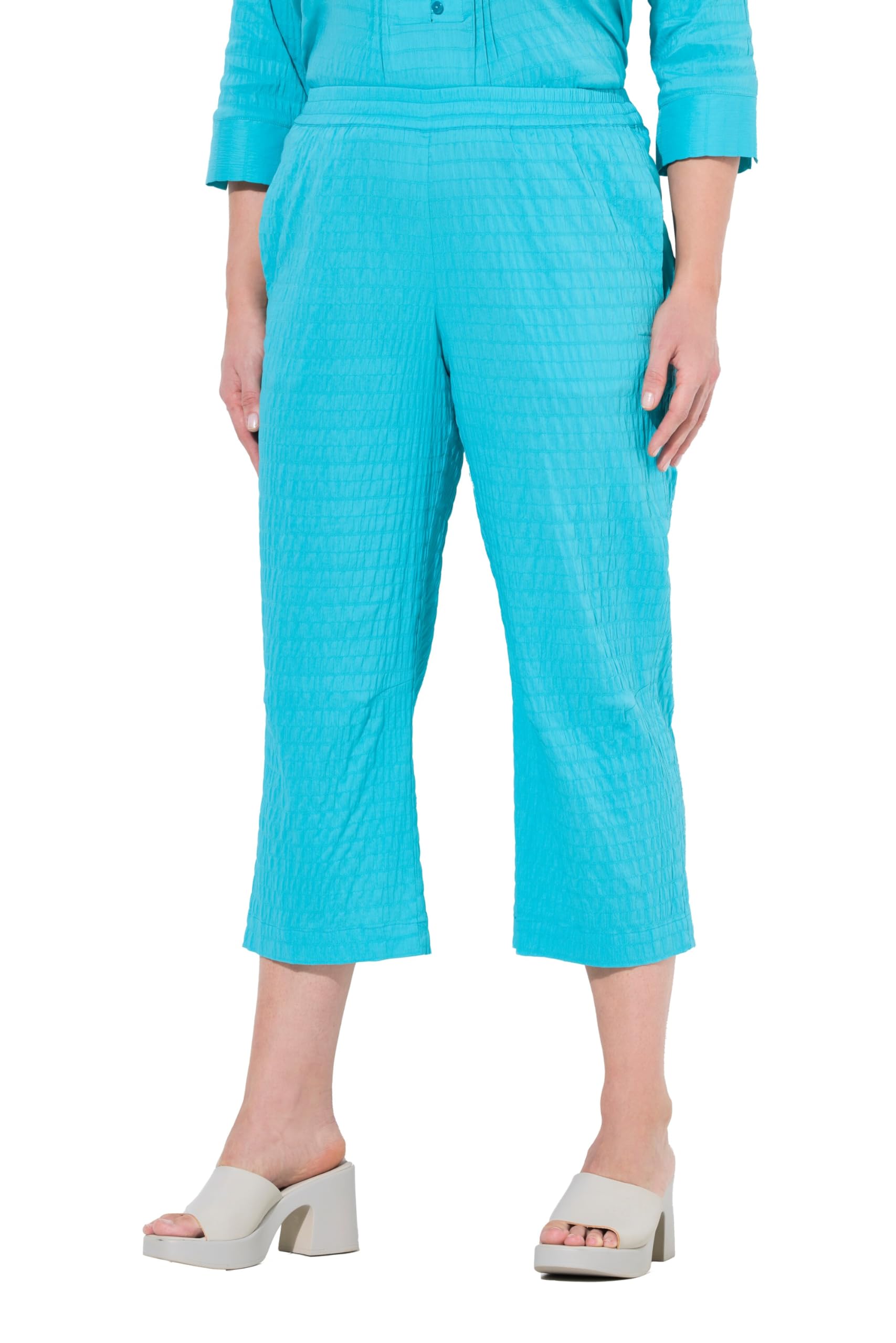 Ulla Popken Damen große Größen Übergrößen Plus Size 7/8-Hose Ruby, geformtes Knie, gerades Bein, Elastikbund 839528