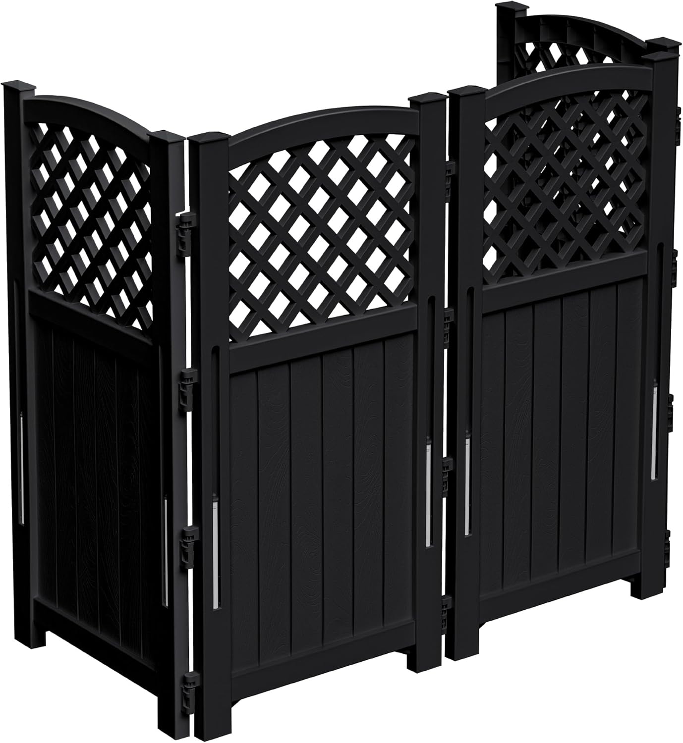 Devoko 4-Panel Outdoor Privacy Fence Screen - Black Resin Lattice Panels for Yard, AC & Trash Can Cover, UV-Resistant & Easy Install