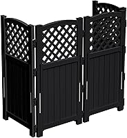 Devoko 4-Panel Outdoor Privacy Fence Screen - Black Resin Lattice Panels for Yard, AC & Trash Can Cover, UV-Resistant & Easy Install