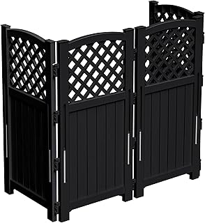 Devoko Outdoor Privacy Fence, 4 Fence Panels Privacy Screen Panels for Outside and Yard, Resin Air Conditioner Lattice Fence for Trash Can (Black)