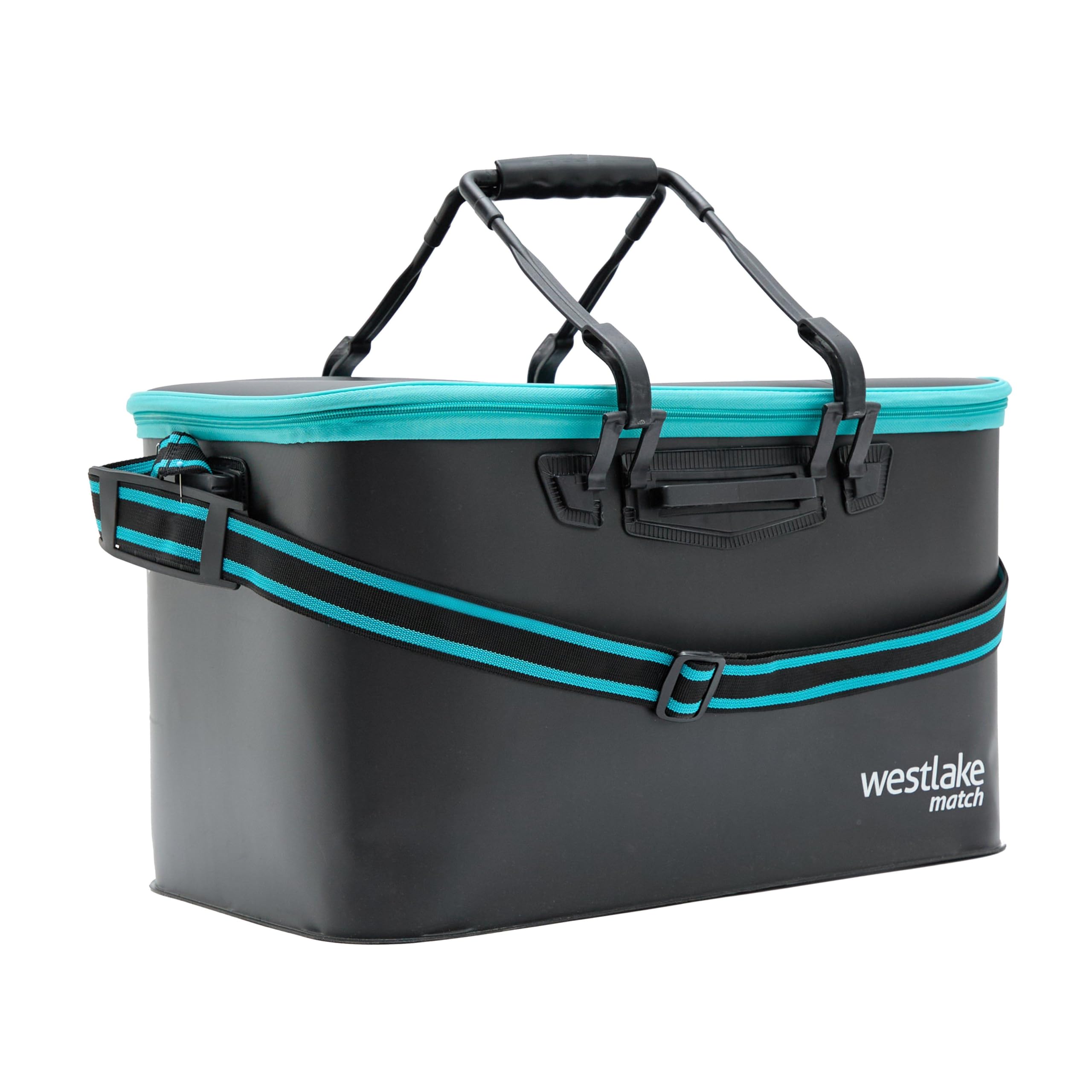 Westlake EVA Bait Tackle Bag, Black/Blue, Waterproof, with Padded Shoulder Strap, Full Zip Access, 50 x 30 x 30cm