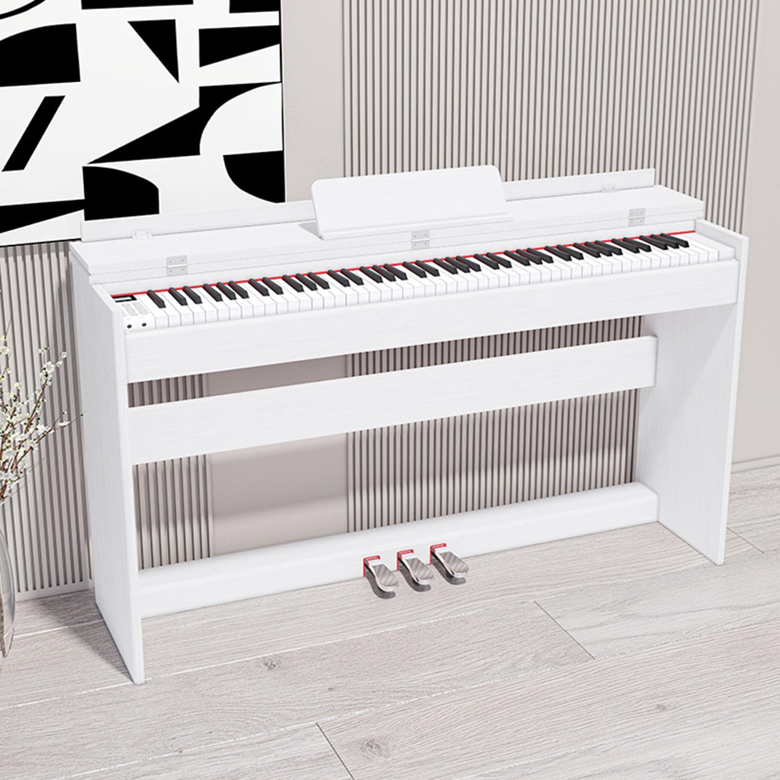 Pianoforte digitale a 88 tasti ponderati con copertura ribaltabile Piano elettrico a percussione a grandezza naturale con supporto, pedale triplo for principianti e professionisti (Color : White)