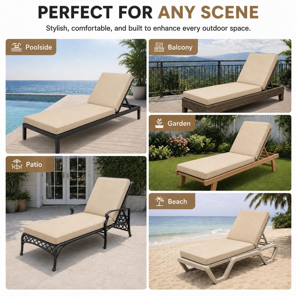 Wasserdichtes Anti-UV-Sonnenliegen-Kissen – hochdichter 50D-Schaumstoff-Garten-Liegestuhl mit abnehmbarem Bezug und Griff, schwarz, 178 x 59 x 8 cm für ultimativen Komfort und Haltbarkeit