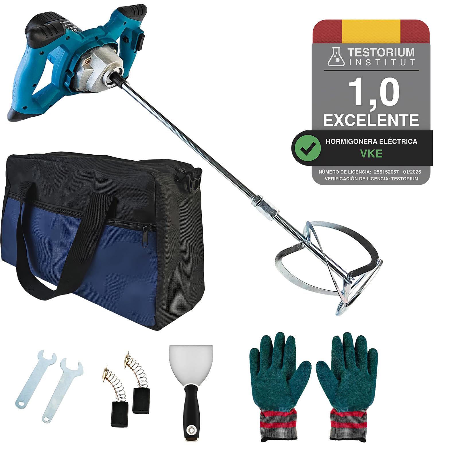VKE Mezcladora de Mortero, Batidora Mortero de 2400 W, 6 Velocidades, Mezclador de Mortero de Hormigón con Botón de Velocidad Fija, Hormigonera con Bolsa de Almacenamiento, Hormigoneras Electricas