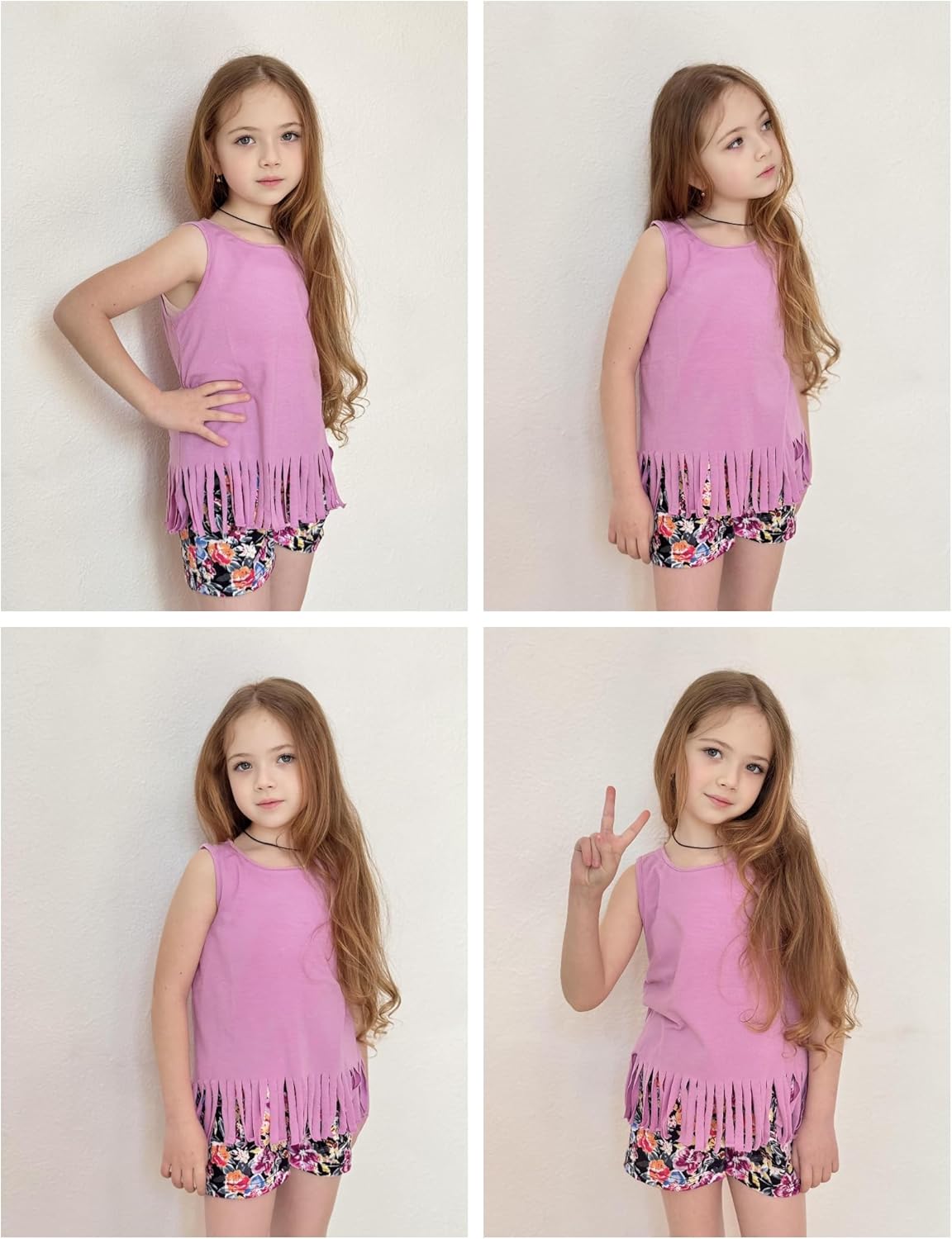Arshiner Girls Summer Outfits Sleeveless Fringe Tank Top and Elastic Waist Pocketed Shorts Set Girl Clothes 6-14 Years - Image 6