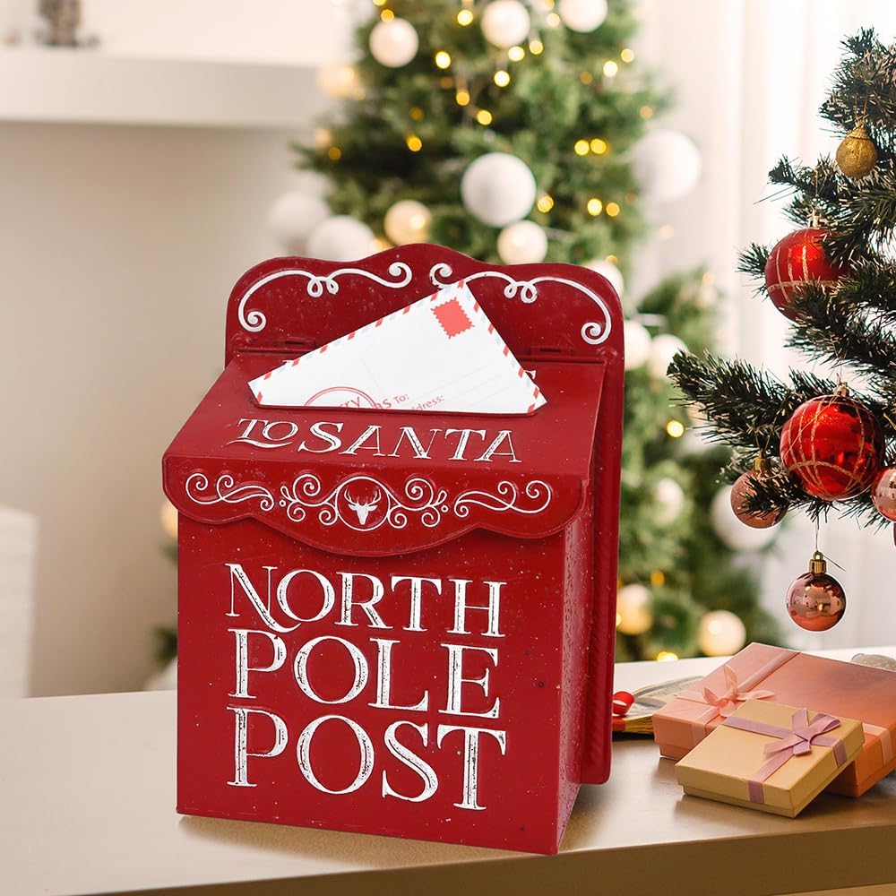 Xmas Letters to Santa Mailbox Christmas Wall Mount Mailboxes for Outside North Pole Post Vintage Mailbox Decoration Christmas Home ​Decor