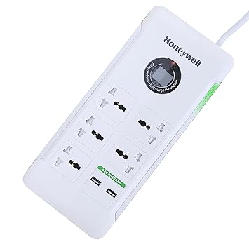 Honeywell Surge Protector, 5 Universal Sockets, 2USB ports, 1.5 Mtr Cord, 36000Amp, Device Secure Warranty, X3 Fireproof MOV tech, Spike Guard/Extension board, Master Switch, 3Yr Manufacturer Warranty