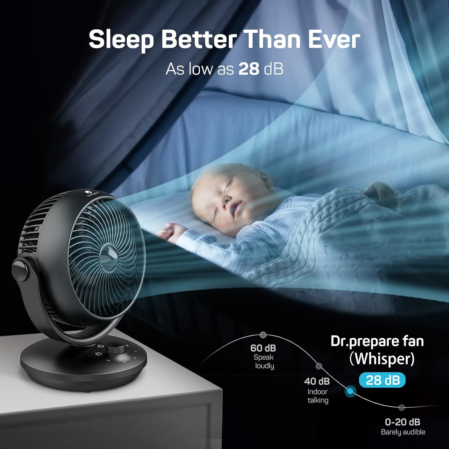 Dr. Prepare Air Circulator Fan for Bedroom, 70° Auto-Oscillating Vortex Fan, 8” Quiet Desk Fan, Efficient Cooling & Circulation Fan, 3 Speeds, 100° Adjustable Tilt, Portable for Home, Kitchen, Office