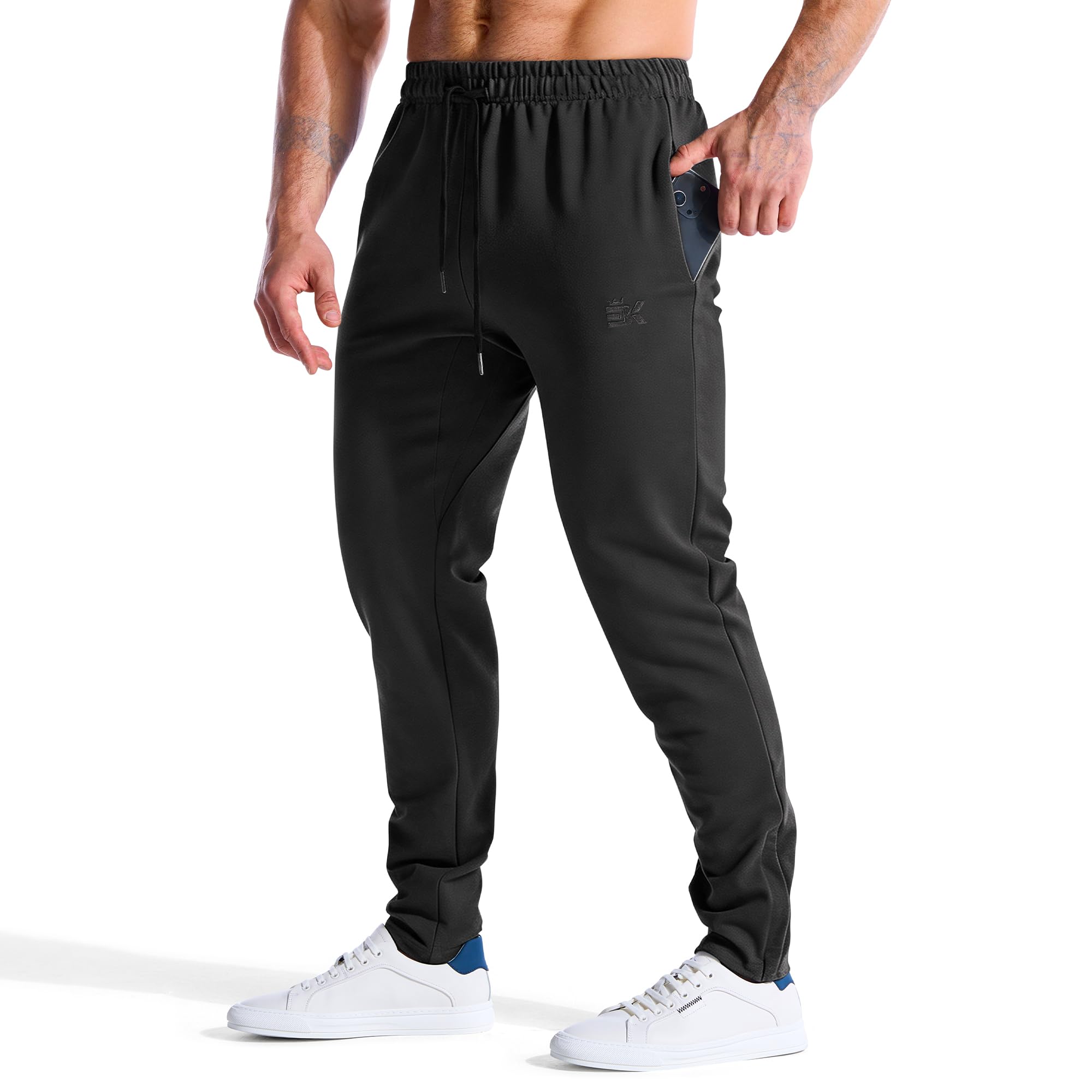 BROKIG Baumwolle Sporthose Herren Lang Gym Slim Jogginghose | Fitness Laufhose Herren Lang, Trainingshose Herren mit Verdecktem YKK Reißverschluss, Workout Jogginghose Herren