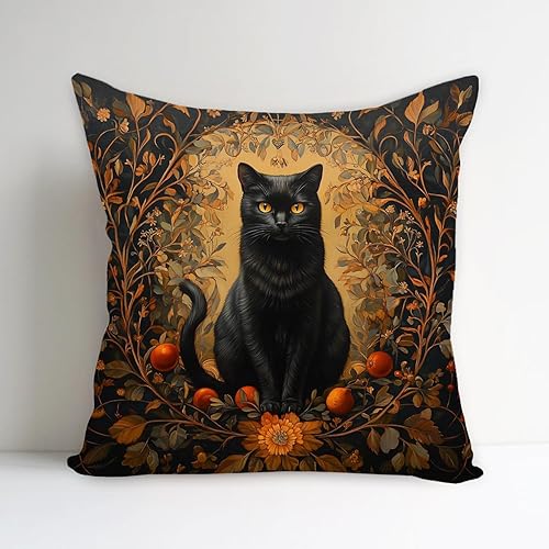 YOU FOUND ME William Morris - Funda de almohada con diseño abstracto de gato negro vintage, decoración del hogar, funda de cojín art déco para cama,