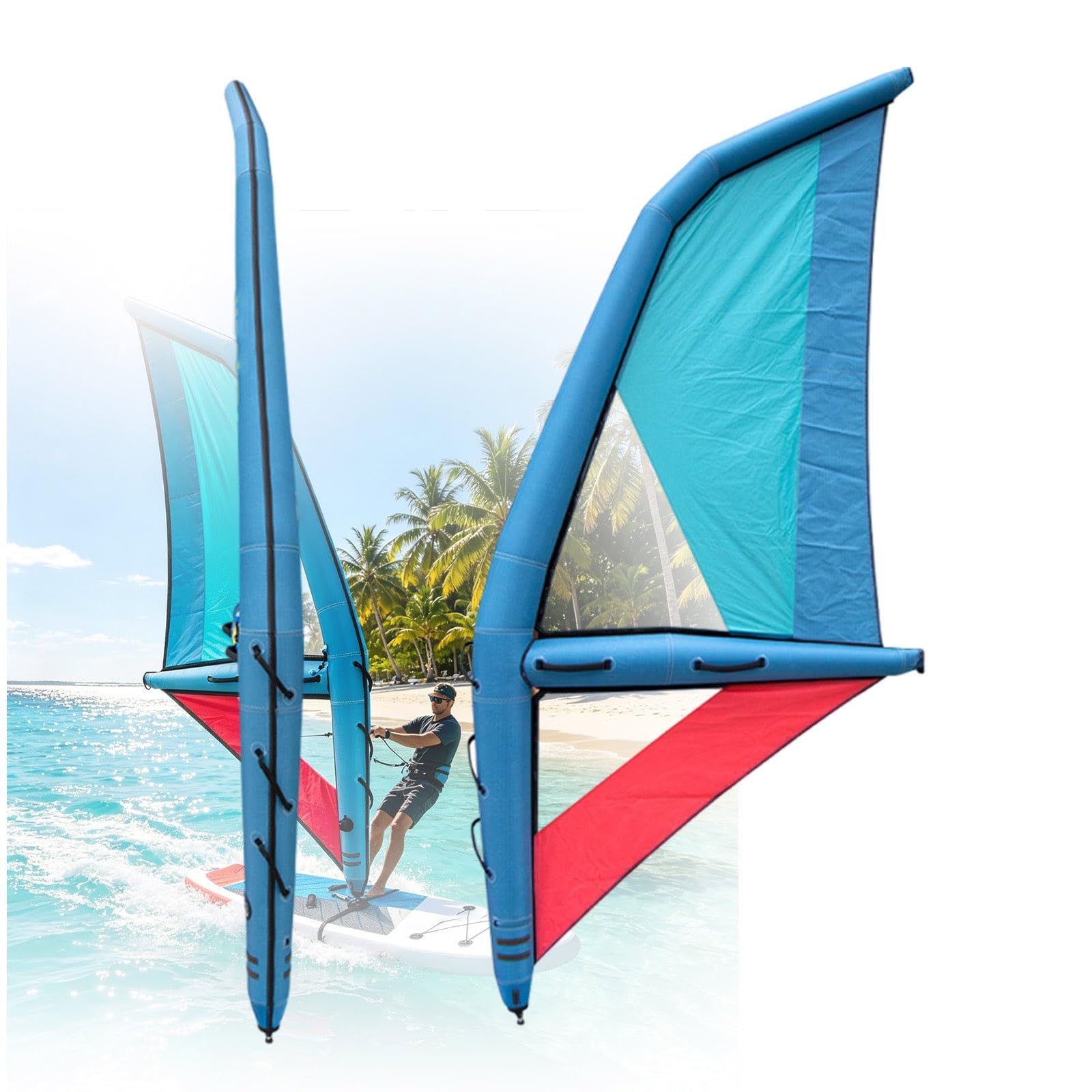Dmuchany żagiel windsurfingowy do deski SUP z oknem z PVC | Przenośny sprzęt żaglowy z oknem, uchwytami i łatwym montażem – idealny dla początkujących(4.2㎡)