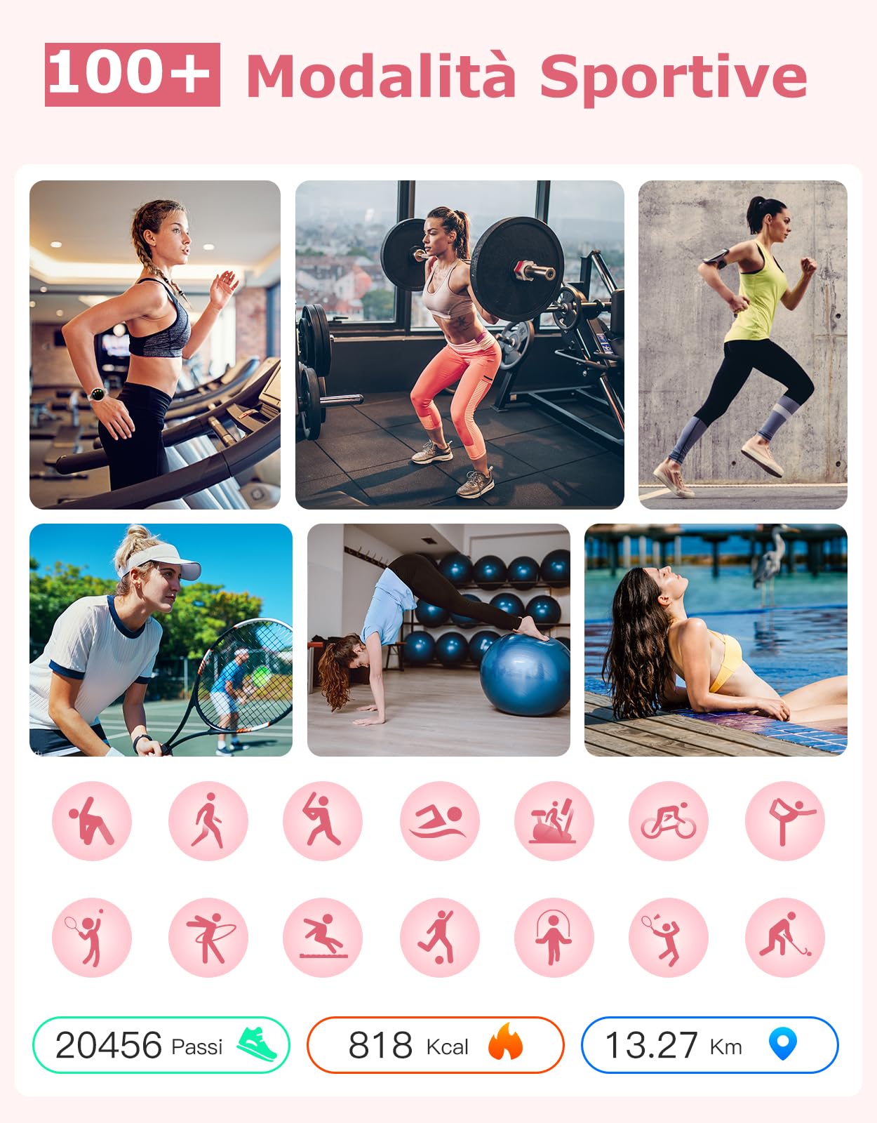 SHANG WING Smartwatch Donna Piccolo Rotondo Risposta Chiamate per Android iOS Orologio Contapassi Cardiofrequenzimetro da Polso Saturimetro Orologio Fitness Notifiche 100+ Modalità Sportive