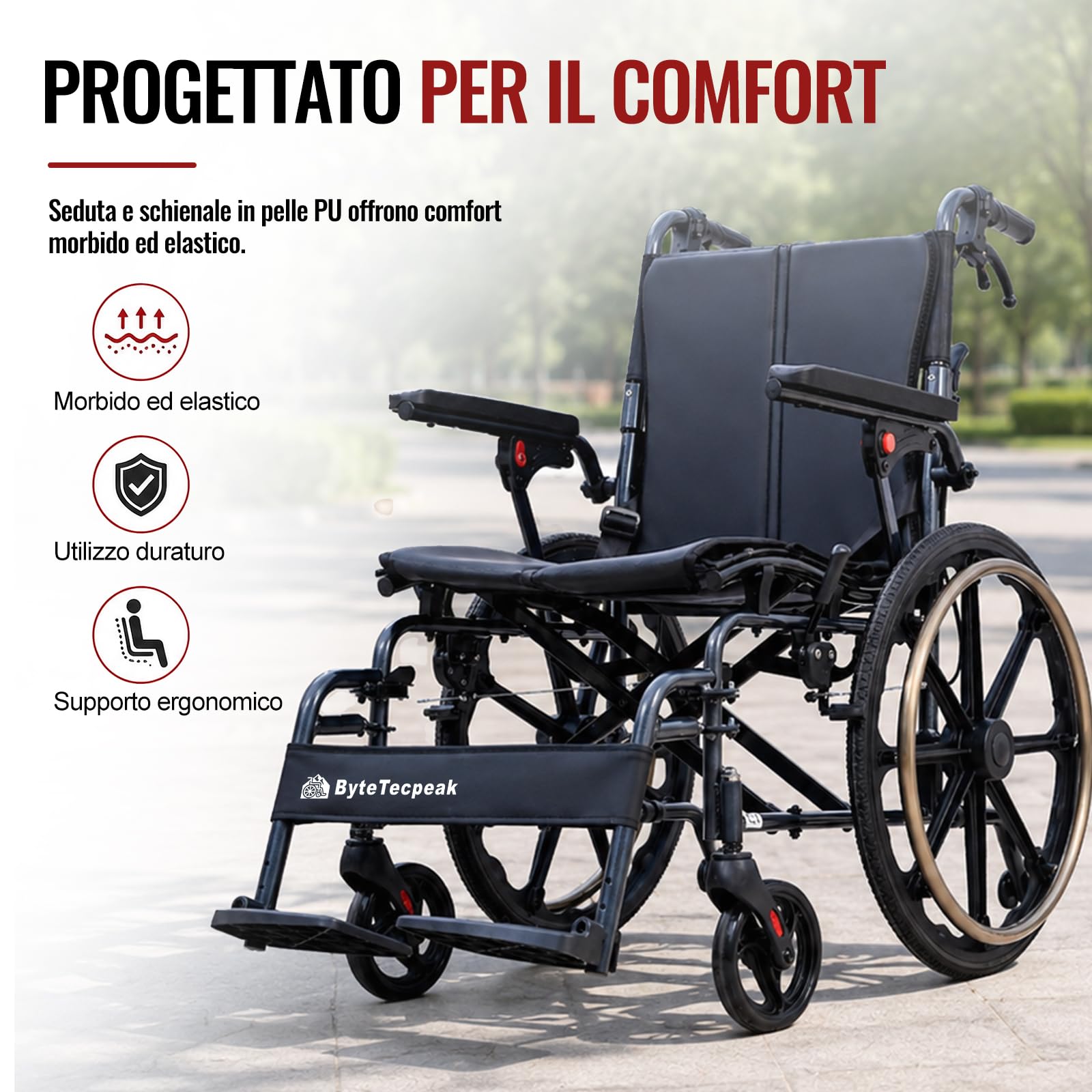 M4 Sedia a Rotelle Pieghevole Autopropulsata per Disabili Adulti Anziani