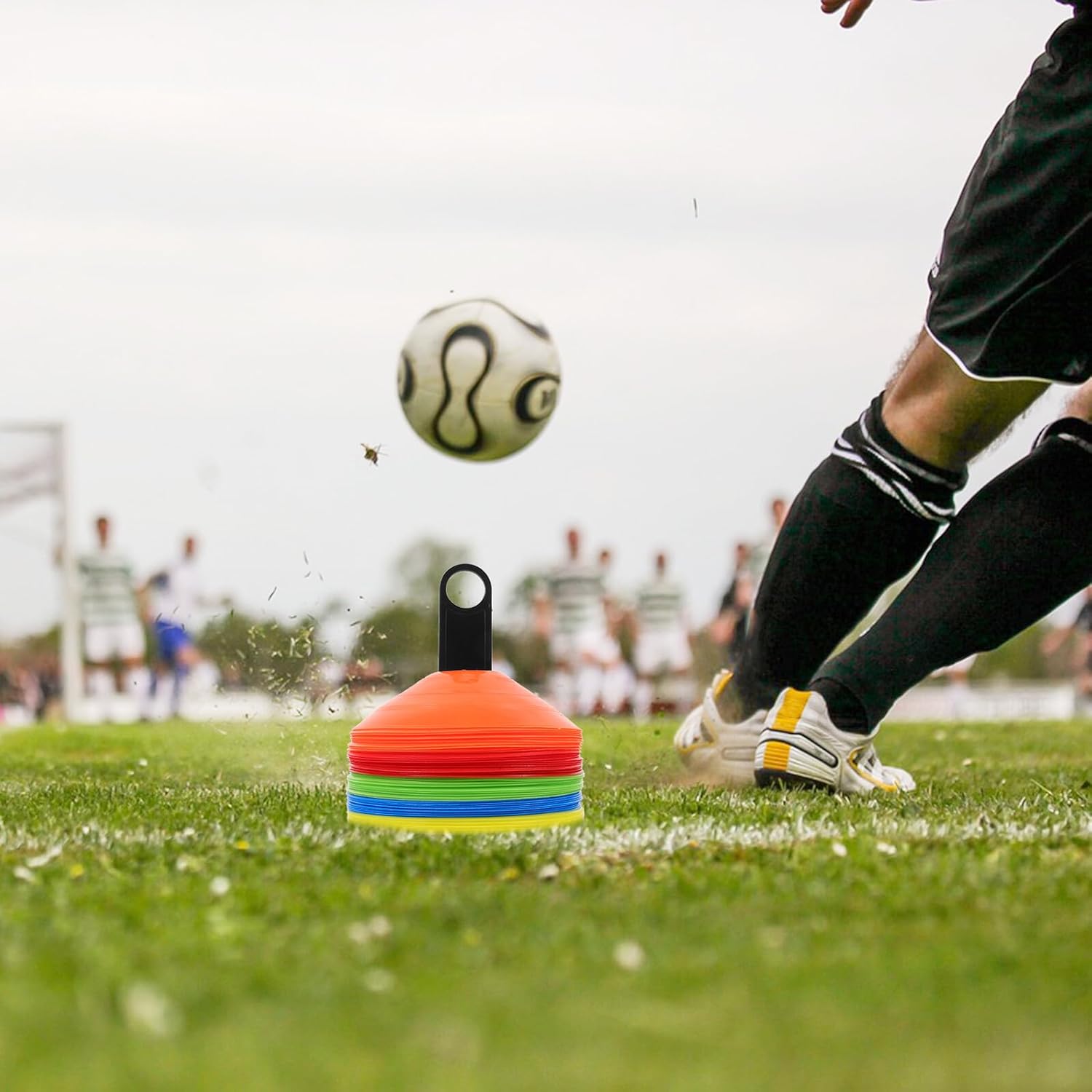 VICASKY Soccer Training Cones and Football Agility Cones Set, 50pcs Multi-Color Plastic Discs with Storage Rack and Carry Bag for Sports Drills and Field Marking