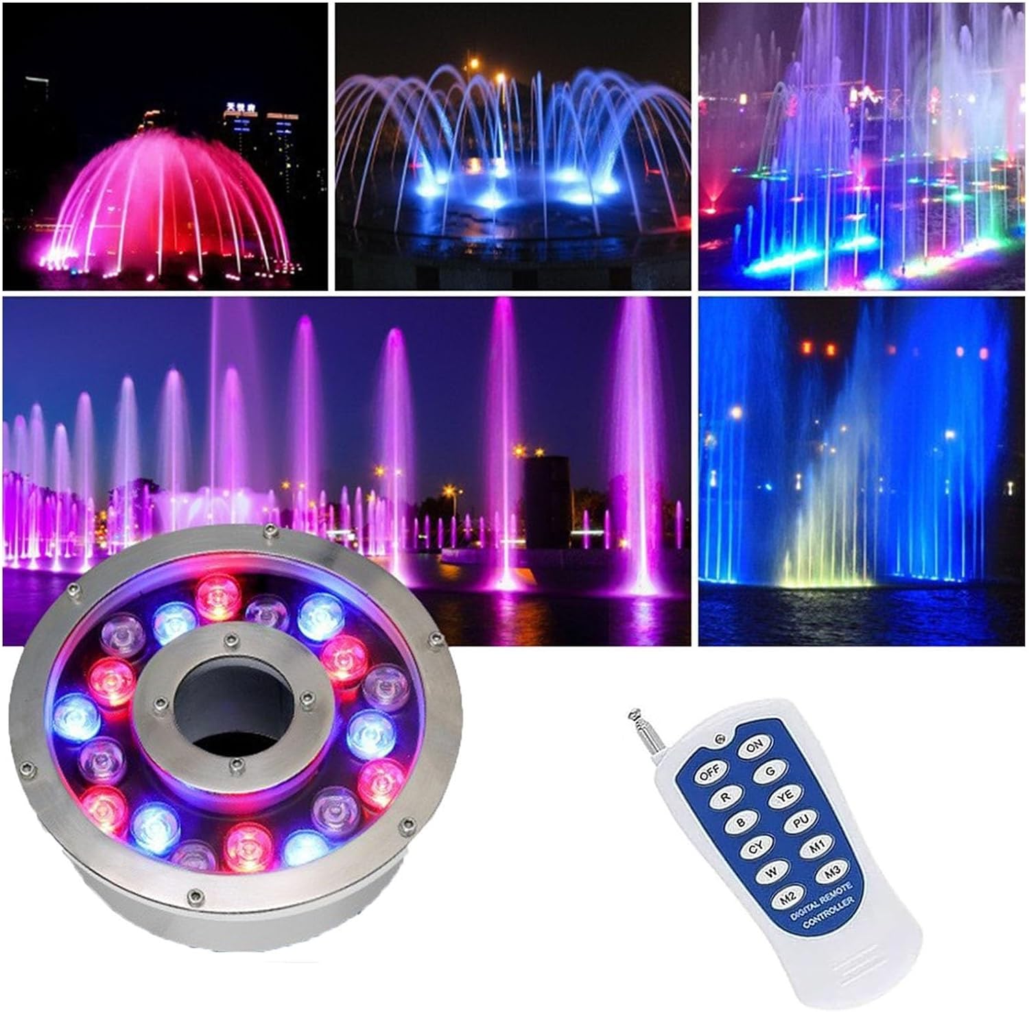 IP68 Waterproof Submersible Pond Lights - 9W LED Ring Fountain Spotlights, Stainless Steel Colored Lights for Fountains & Landscape Illumination, AC12V Pool Lighting