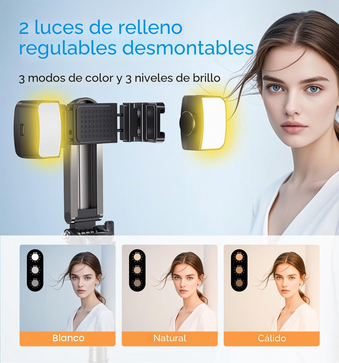MAGIC JOHN Para palo selfie, pequeña palo selfie con luz de relleno, trípode Bluetooth para móvil con mando a distancia extraíble, compatible con iPhone, Samsung y
