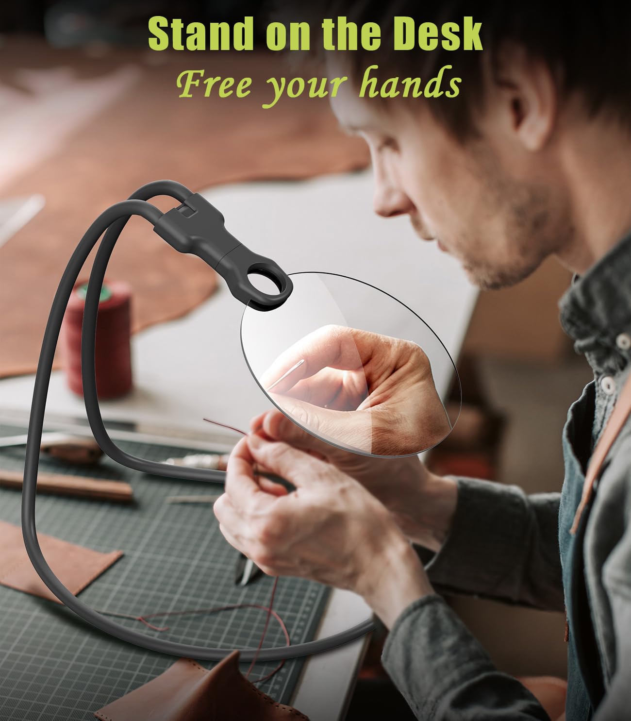 Lupa manos libres para leer – Lupa de cuello 5X para trabajo cercano, lupas para personas mayores, pantalla de teléfono, libros, costura, manualidades (negro)