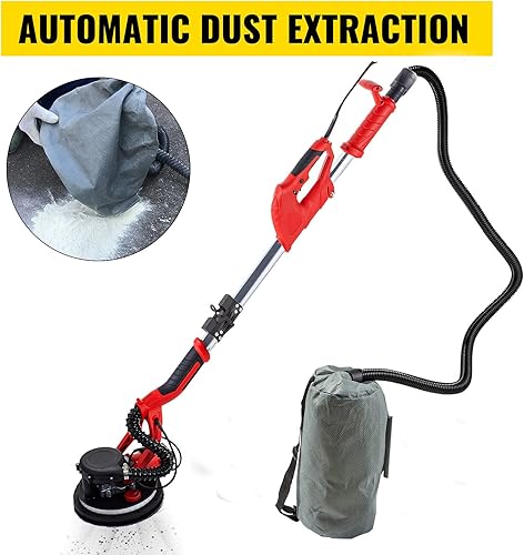 Miniatura 6 de VEVOR Lijadora de paneles de yeso 750W, lijadora eléctrica para paneles de yeso velocidad variable 800-1750 RPM, lijadora plegable con mango de