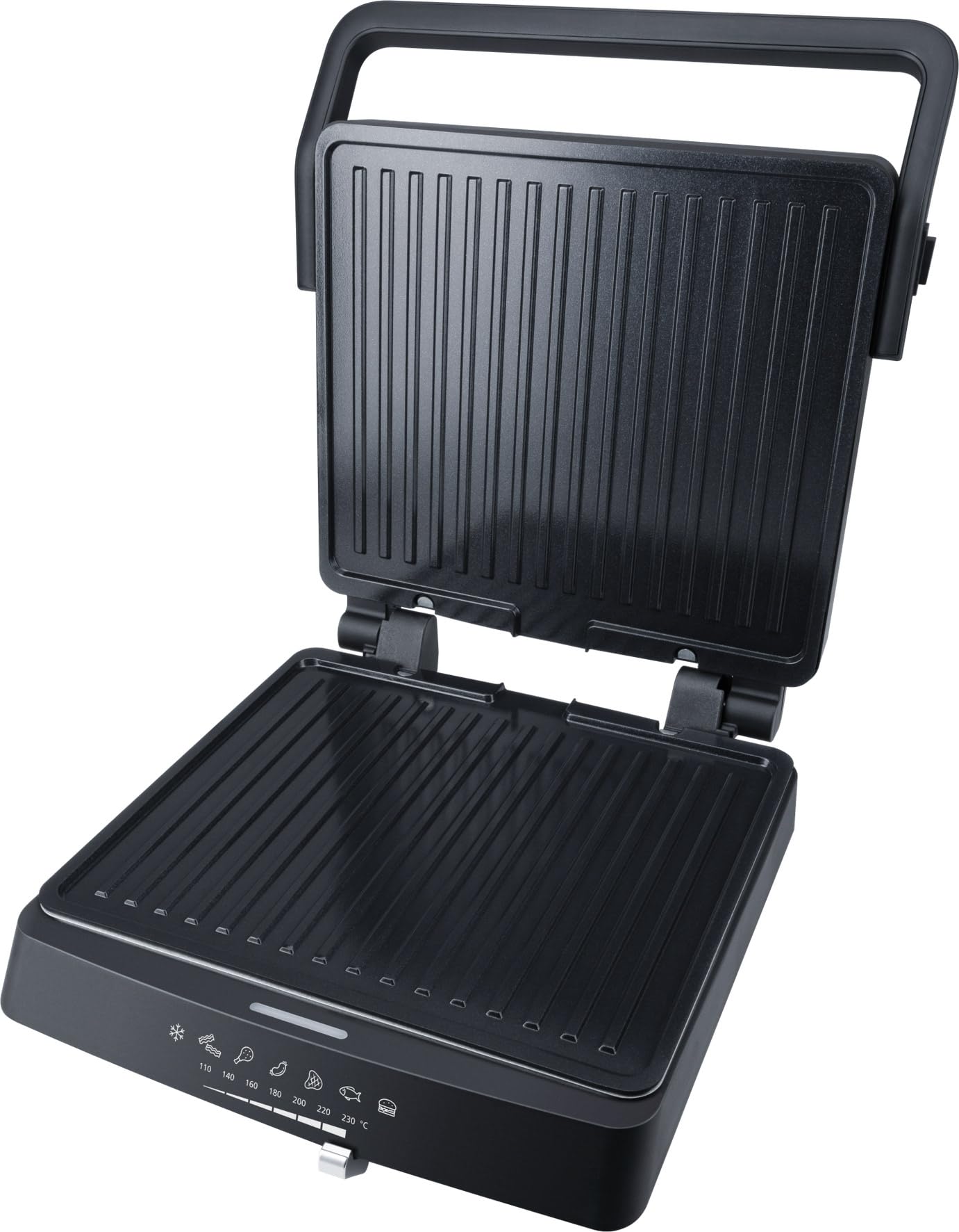 Steba FG 75 grill stołowy i kontaktowy | Płyty grillowe niezawierające PFAS: 27 x 24 cm, lampa kontrolna pracy i temperatury, rozkładana o 180°
