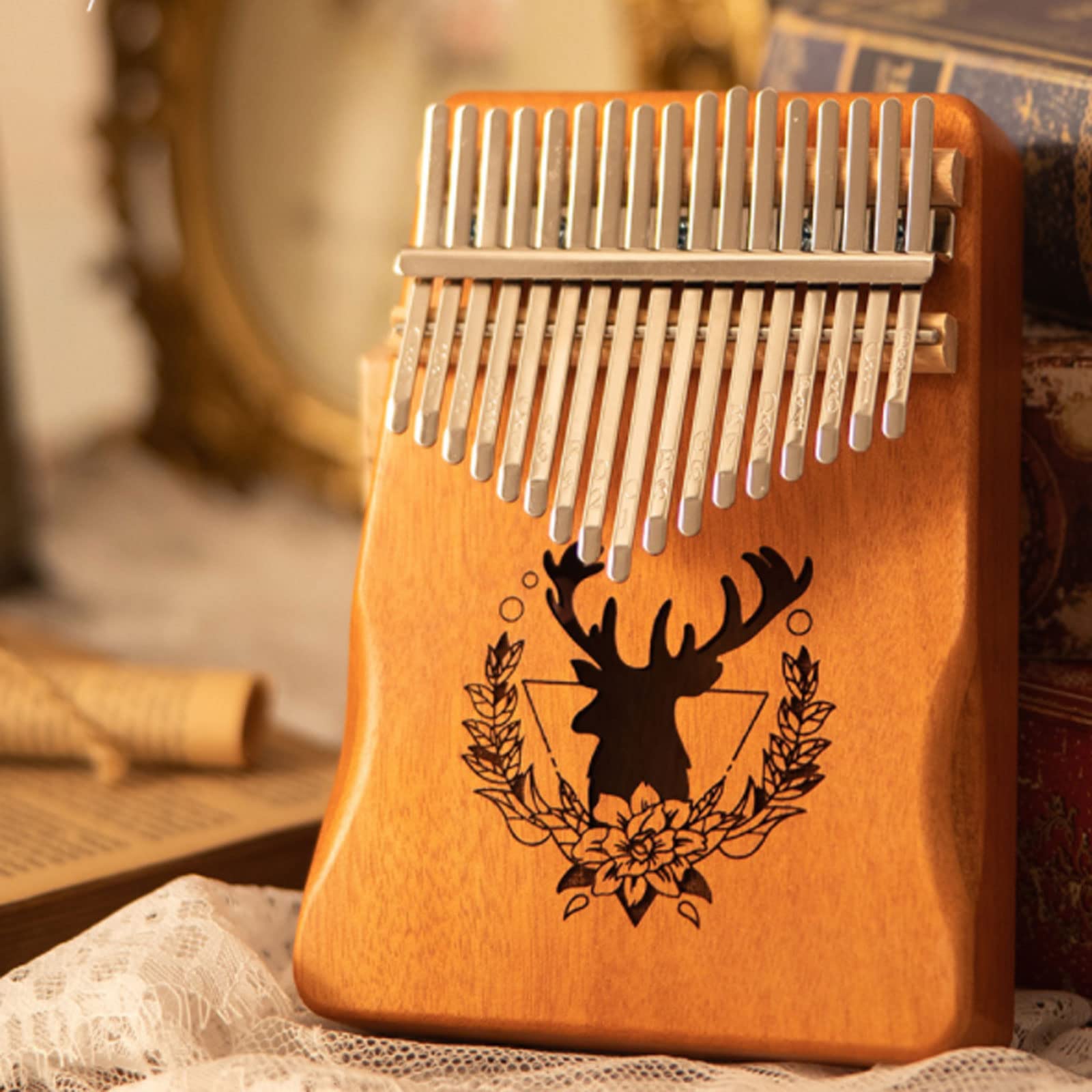 Suono Squisito Thumb Piano, 17 Tasti Finger Piano ， Motivo Floreale retrò Cervo ， Strumenti per Pianoforte a Dito per Principianti per Ragazze Regali 3 Colori Facile da Giocare