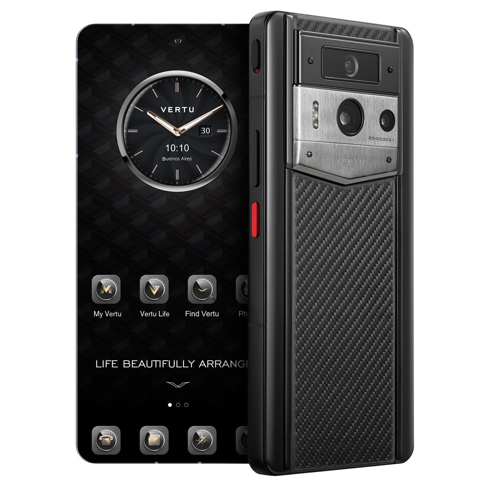 VERTUMETA 2 Carbon Fiber 5G AI Phone, Unlocked Android Web 3.0 Smartphone, 3 Systems, 50MP Camera, 120Hz 1.5K 1260×2800 AMOLED Display, Dual SIM, 65W Fast Charge (Black(Silver Case), 512 GB)