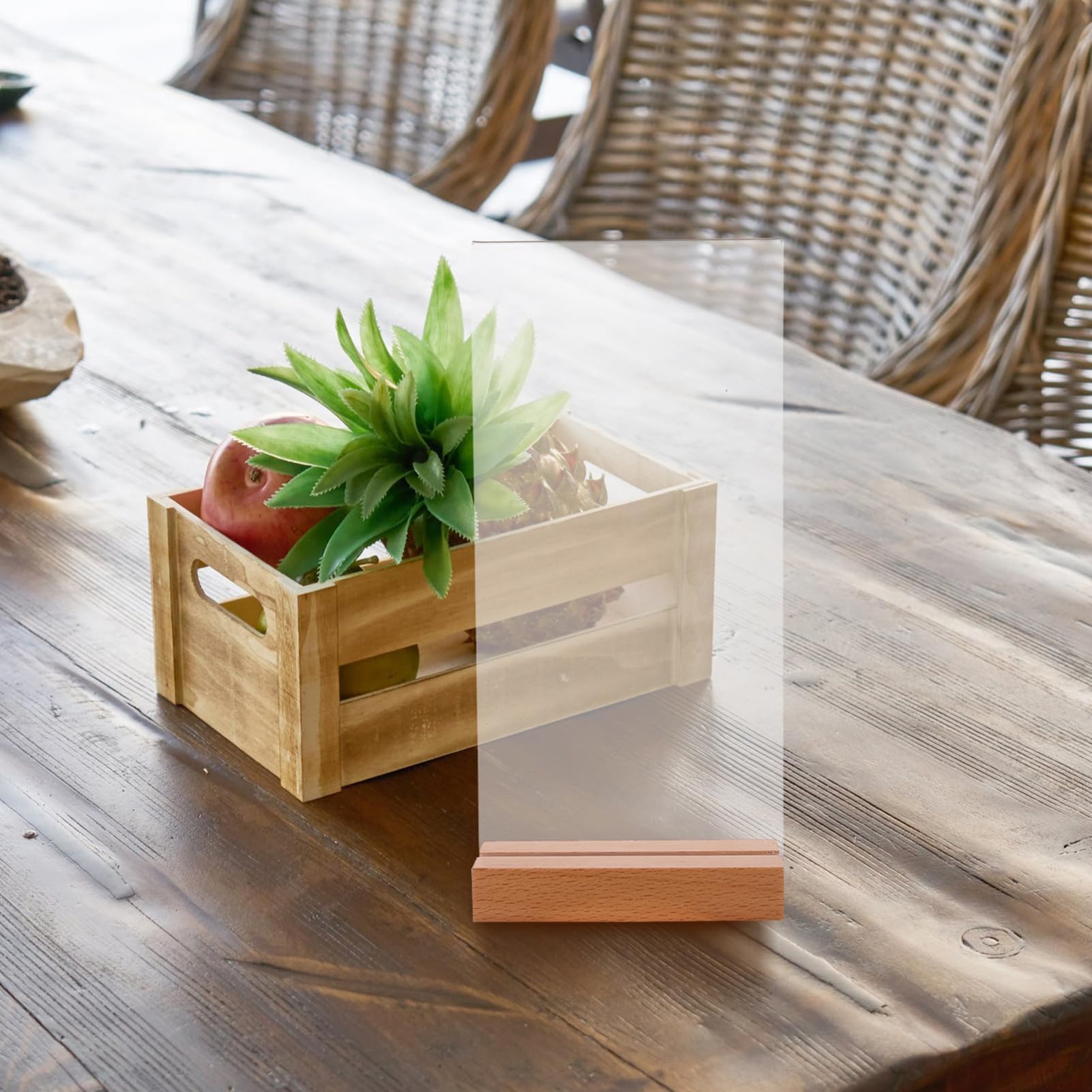 5 Piezas Soportes de Carteles Acrílicos Transparentes con Base de Madera T Portamenús Verticales Dobles para Restaurante y Eventos para Exhibición de Mesa Marcos Plásticos para