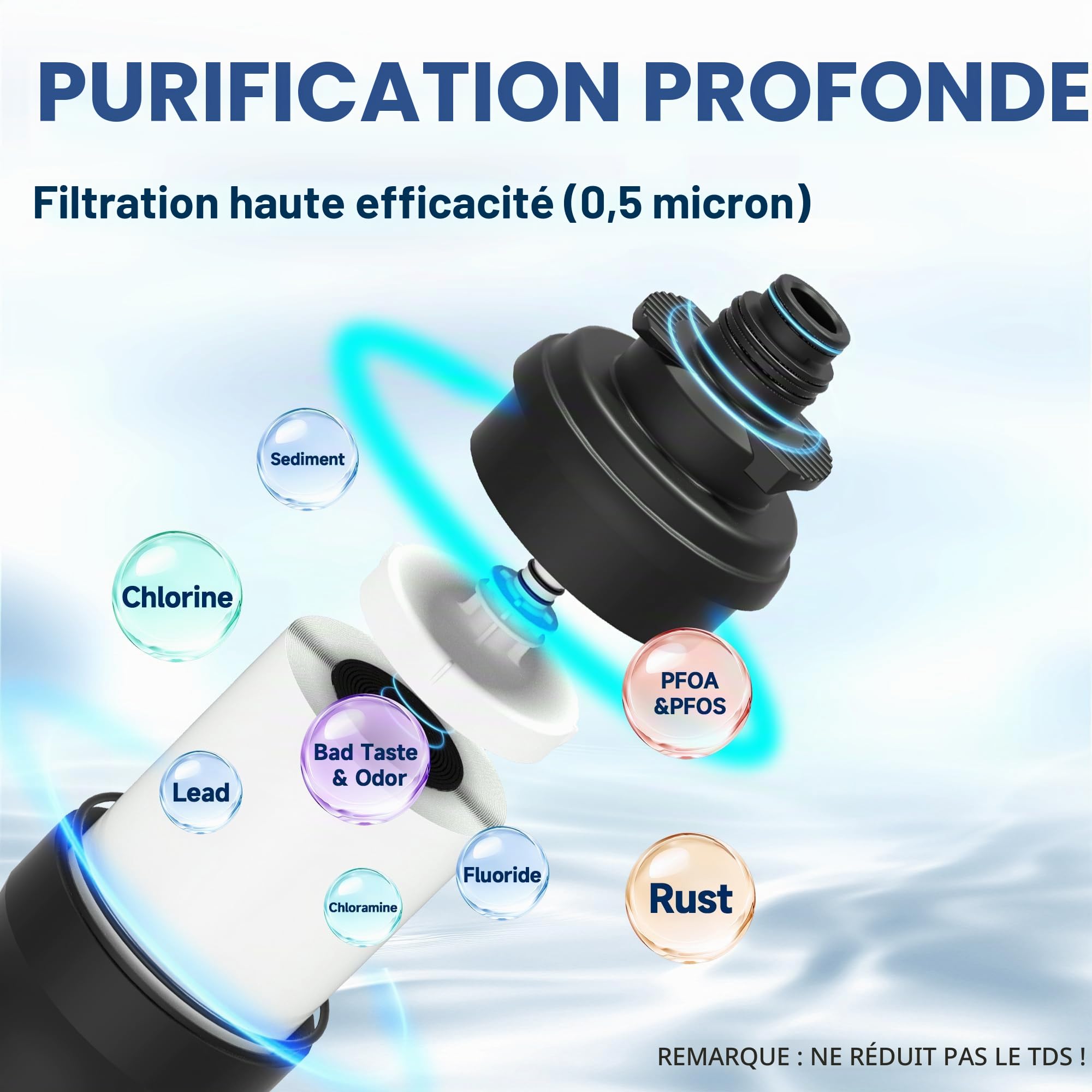 AQUALTRA USF01-BKF Système sous évier avec robinet, 45400L, certifié NSF/ANSI/CAN 372, réduit PFOA, PFOS, chlore, plomb, mercure, chloramine, fluorure, microplastiques, mauvais goût & odeur